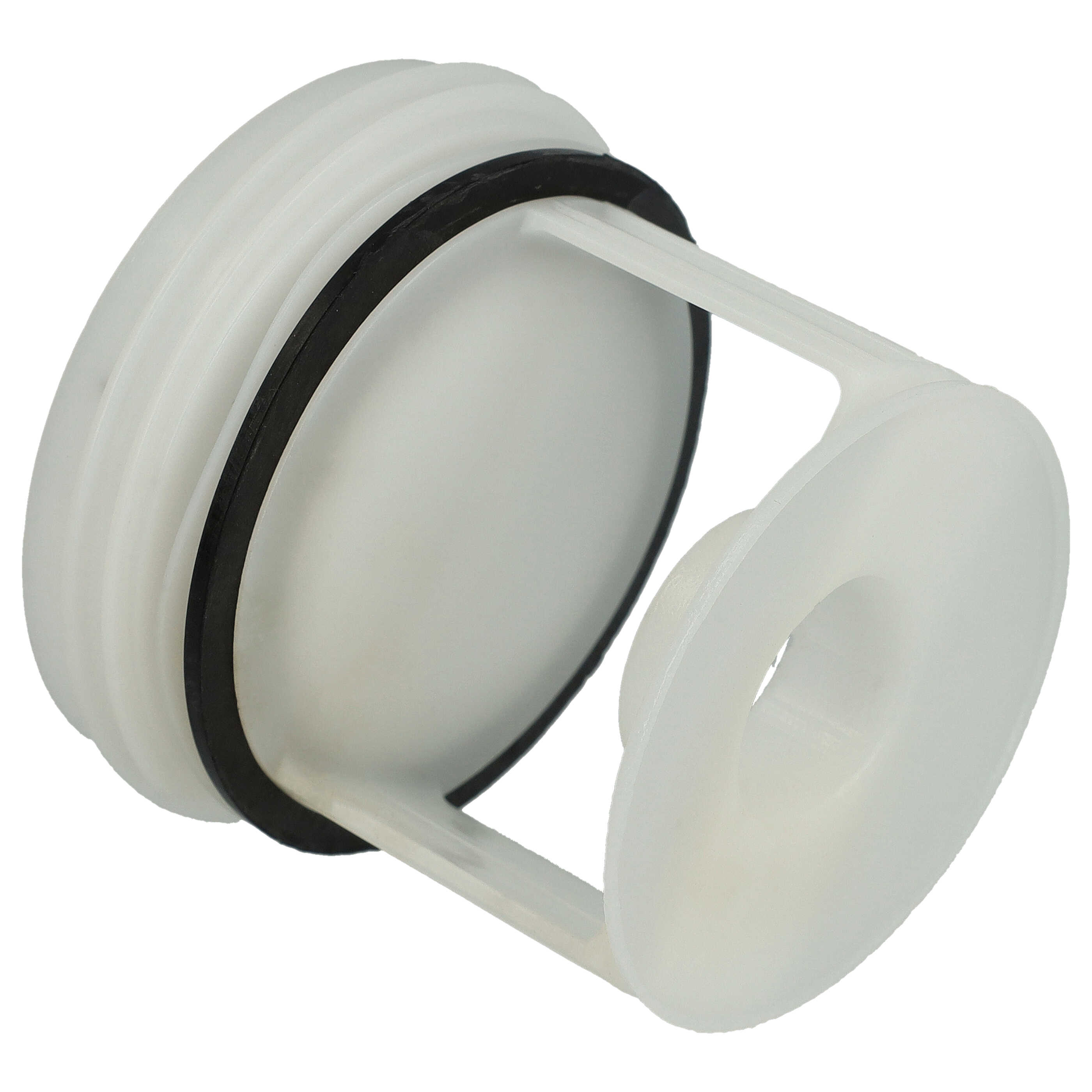 Ein weißer Kunststofffilter mit schwarzem O-Ring, der sich dreht.