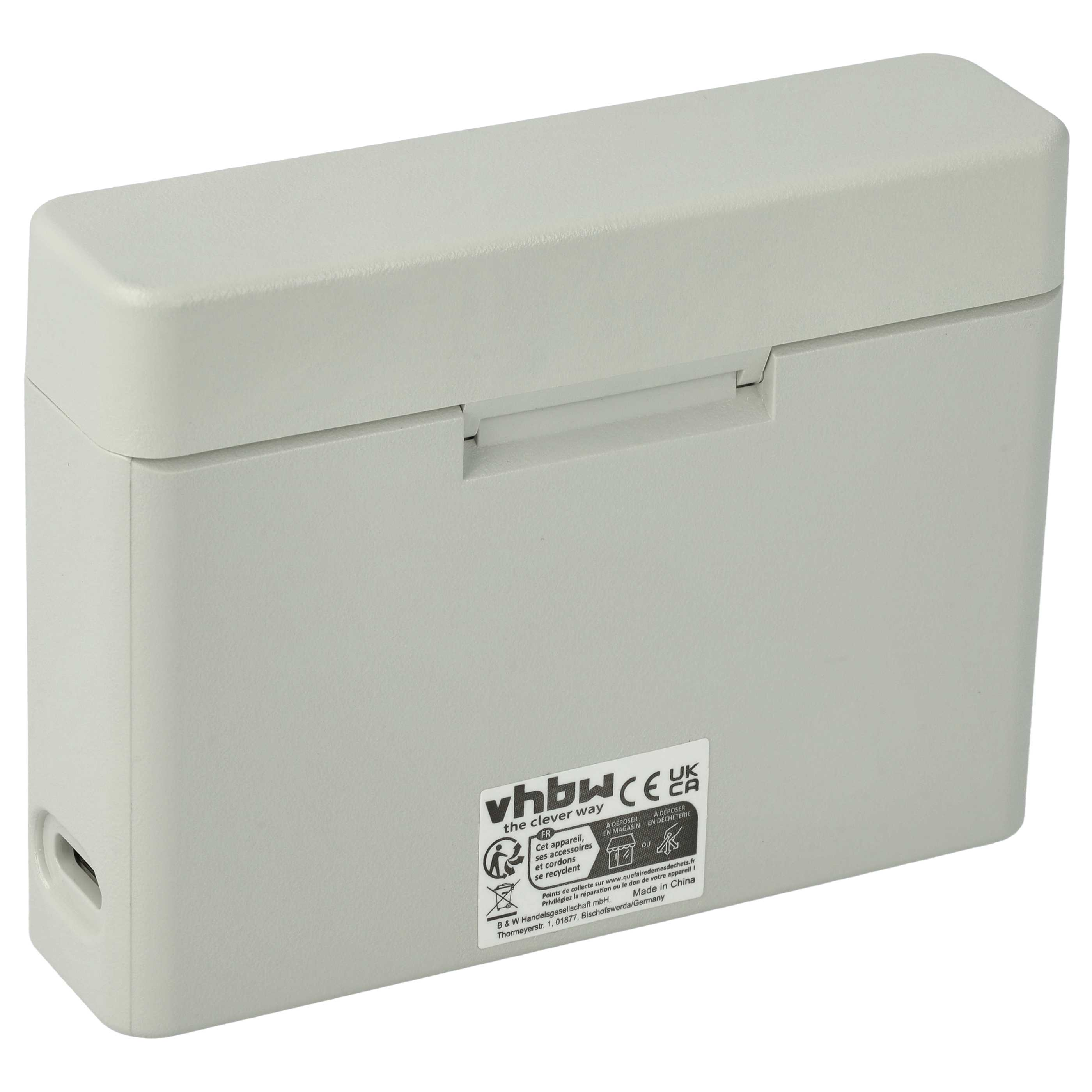 Graues Gehäuse mit Aufkleber: vhbw, CE, UK CA, Made in China.