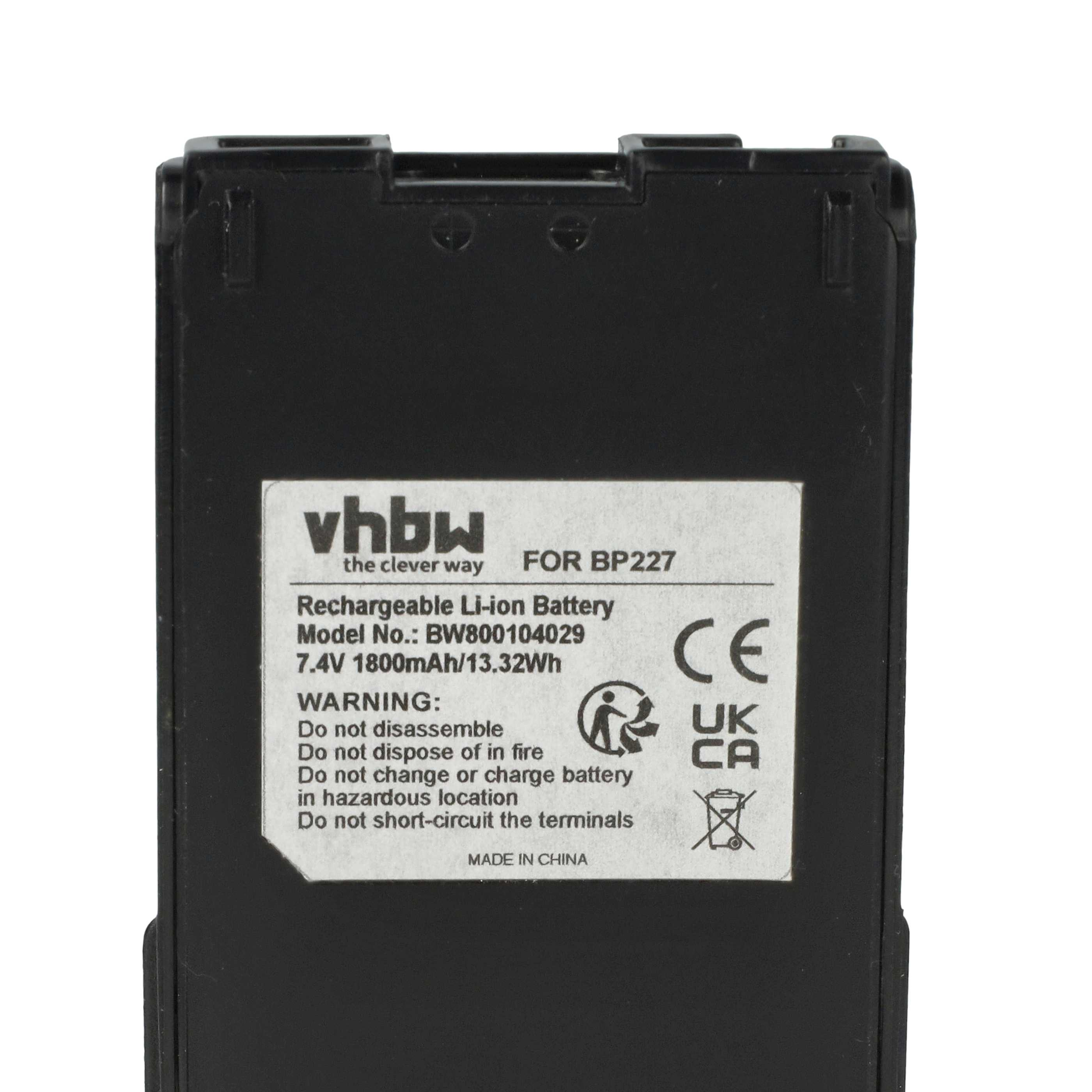Schwarzer Li-Ionen-Akku von VHBW für BP227, 7,4V 1800mAh.
