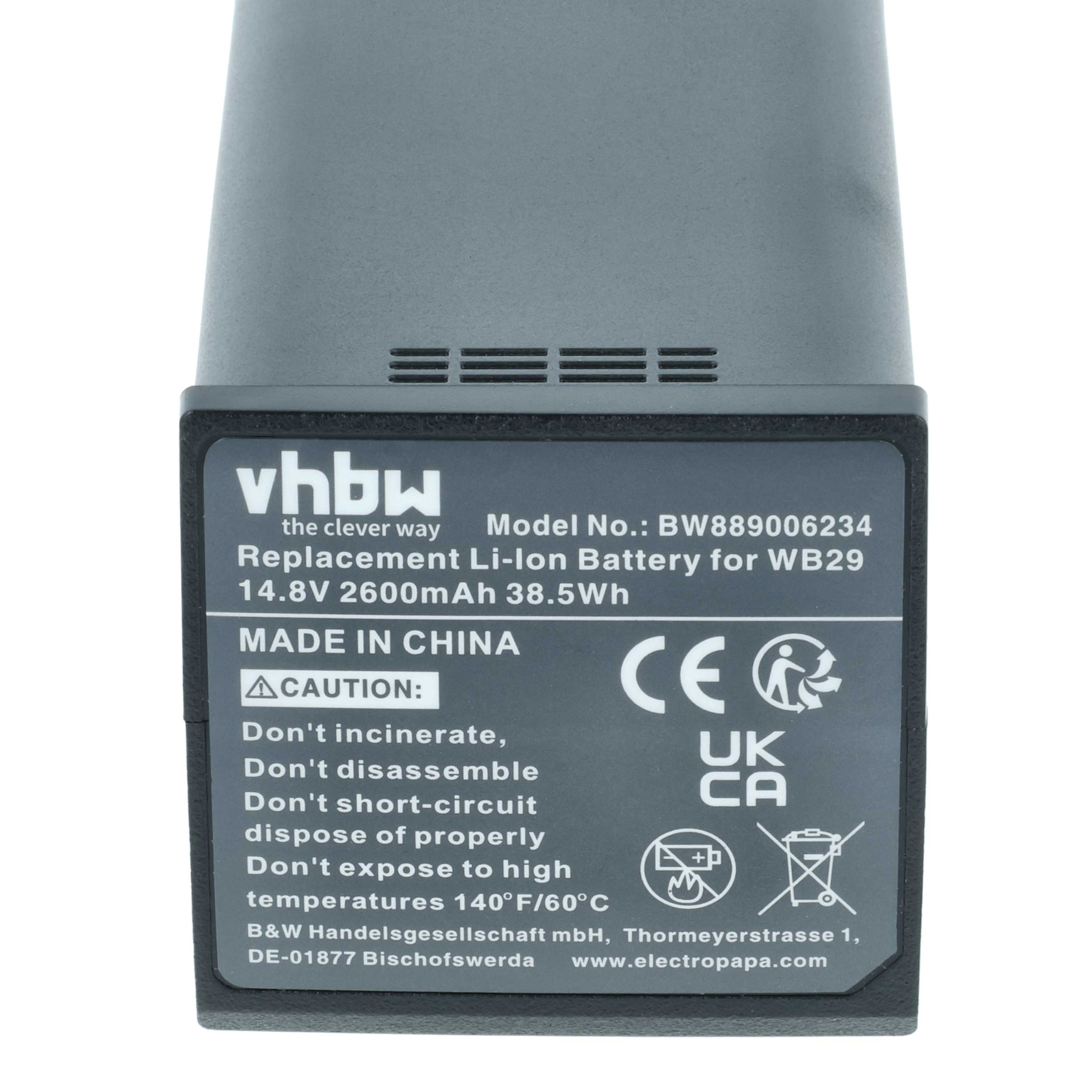 VHbw Ersatzakku für WB29, 14.8V, 2600mAh, Made in China.