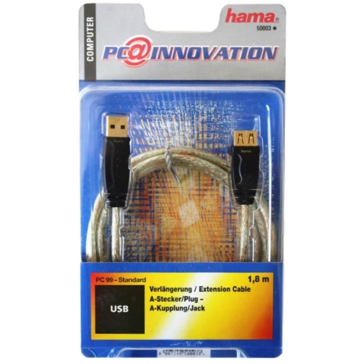 Hama USB-Verlängerungskabel, 1,8m, in Blisterverpackung.