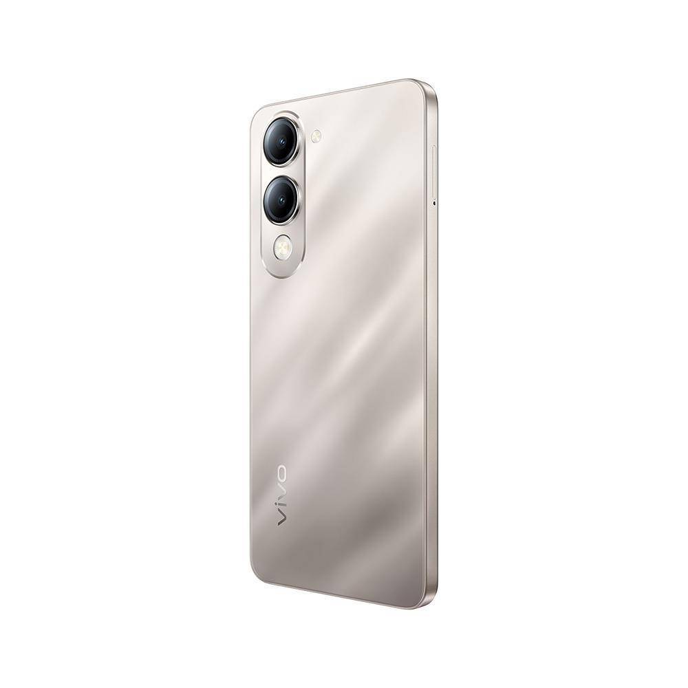 Arkada iki kamera lensi bulunan gümüş rengi bir akıllı telefon.