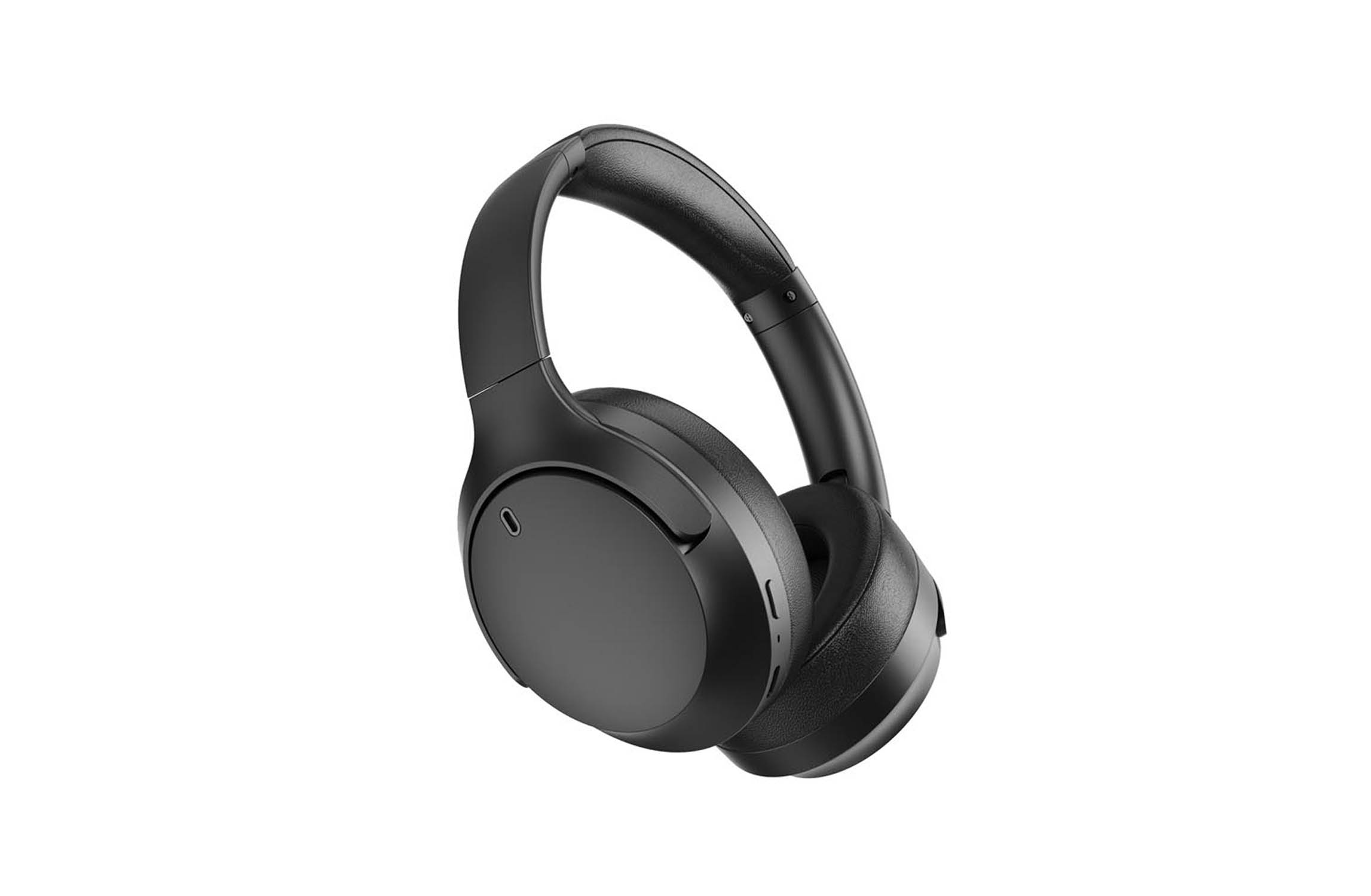 Zwarte over-ear koptelefoon met een gewatteerde hoofdband en oorkappen.