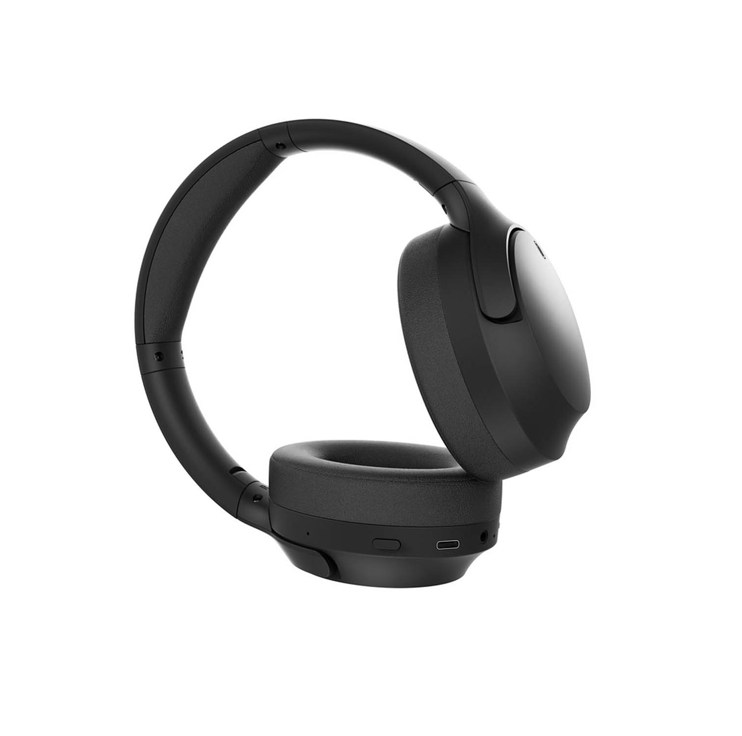 Zwarte over-ear koptelefoon met gewatteerde hoofdband en oorschelpen.