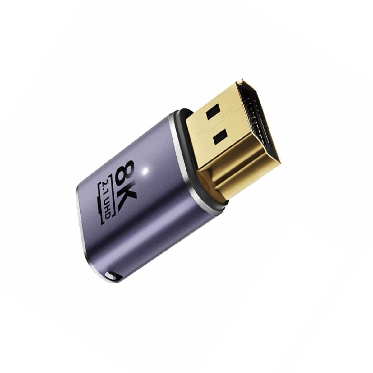 Lila HDMI 2.1 UHD-Adapter mit goldenem Stecker.