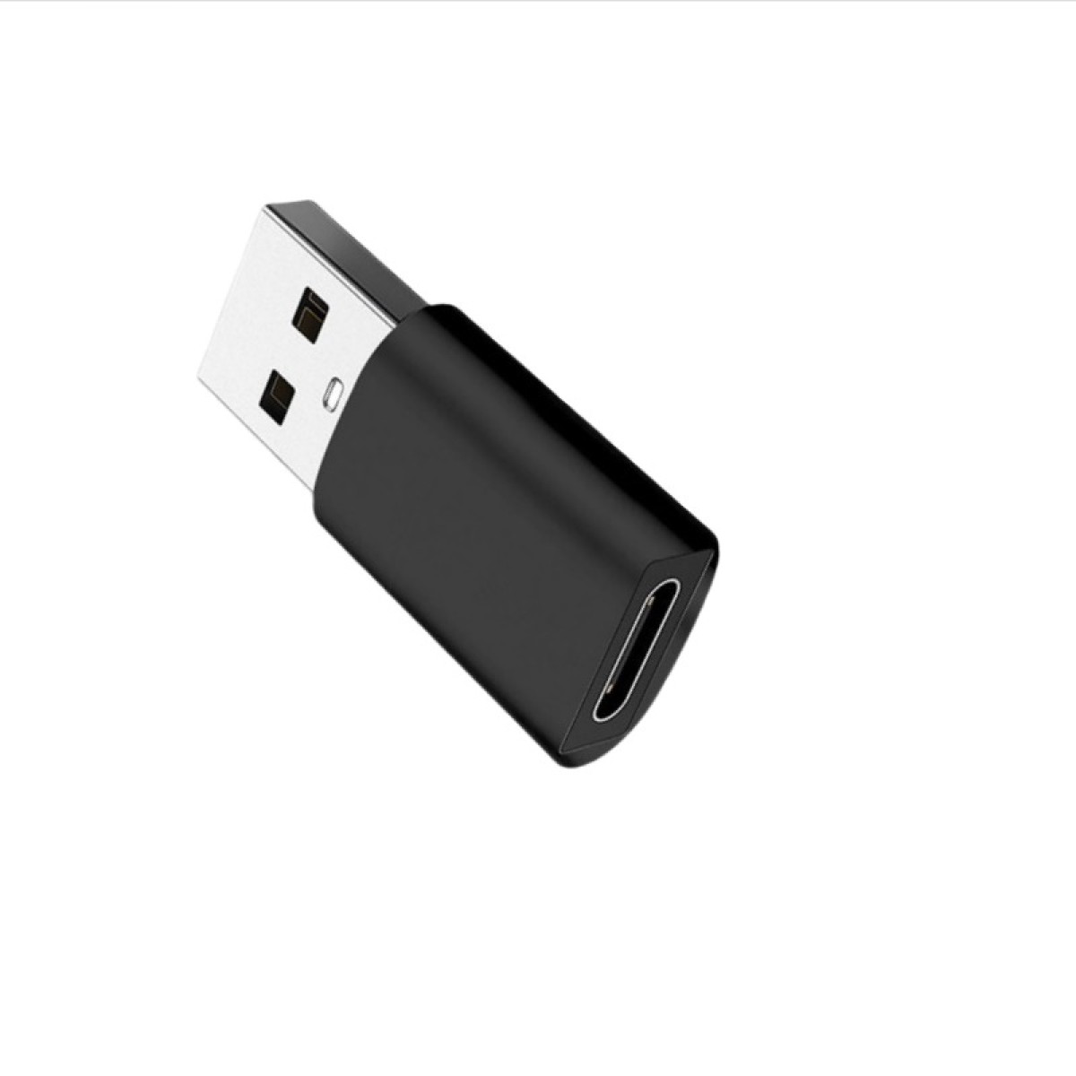 Ein schwarzer USB-C-Adapter mit einem USB-A-Stecker.