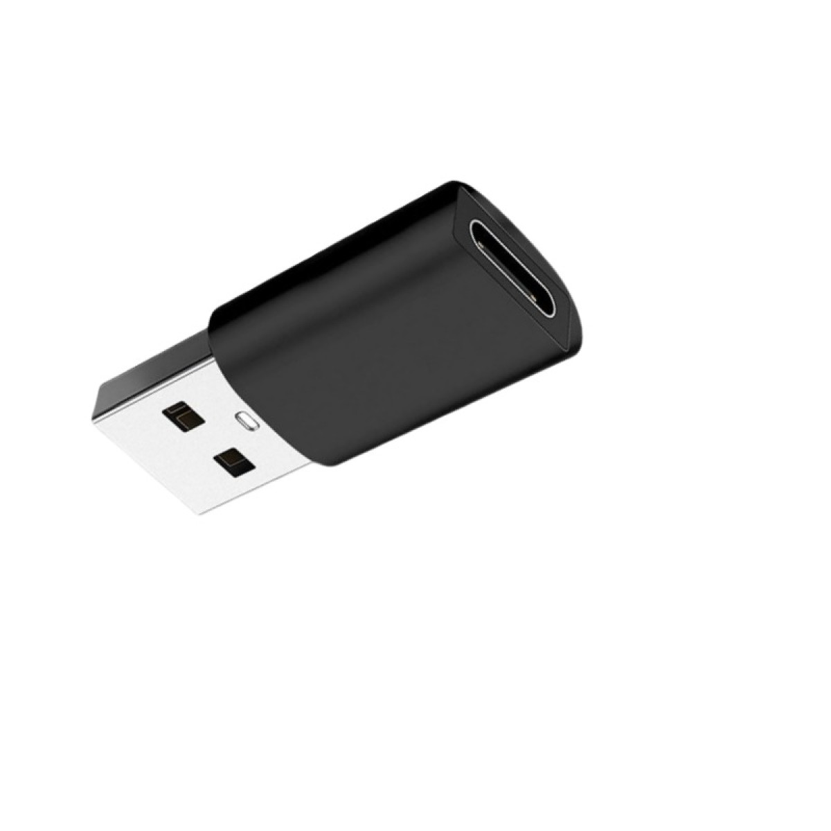 Ein schwarzer USB-C-Adapter mit einem USB-A-Stecker.