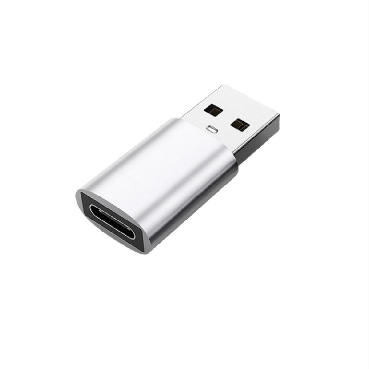 Ein silberner USB-C-Adapter mit einem USB-A-Anschluss.