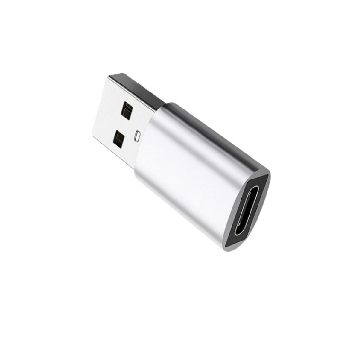 Ein silberner USB-C-Adapter mit USB-A-Stecker.