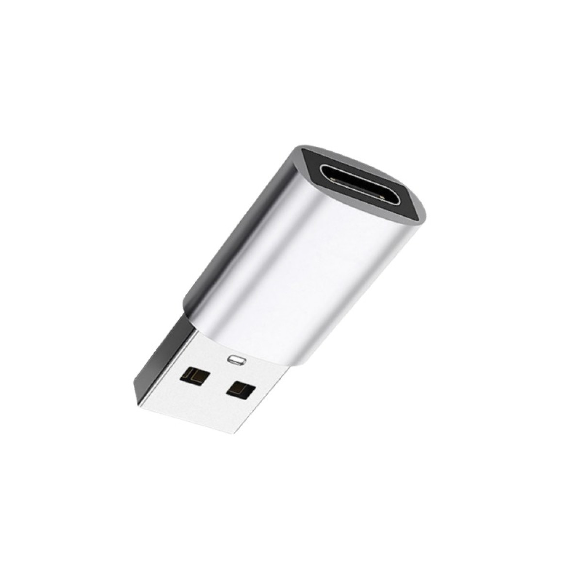 Ein silberner USB-C-Adapter mit einem USB-A-Stecker.