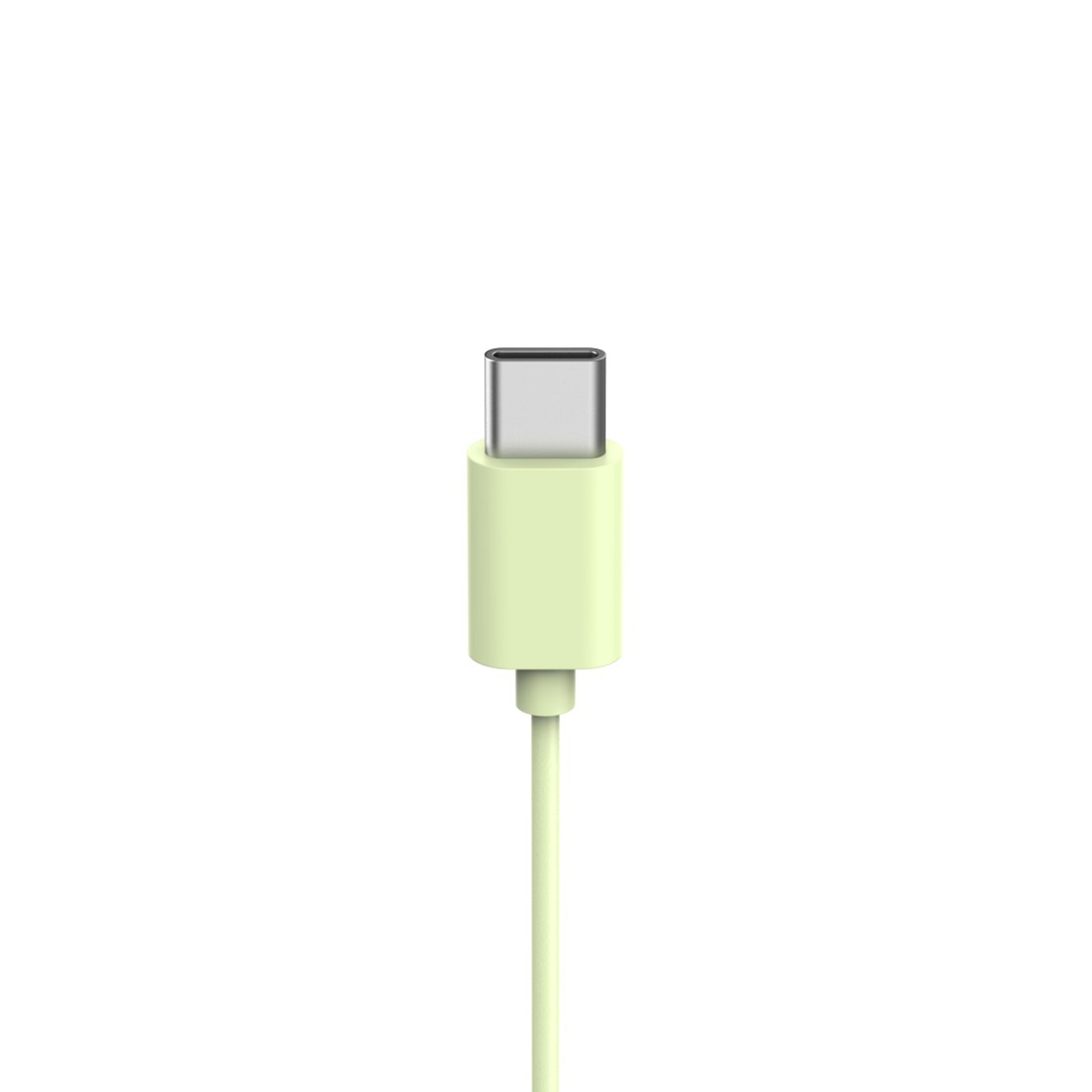 Srebrna wtyczka USB-C z jasnozielonym kablem i złączem.