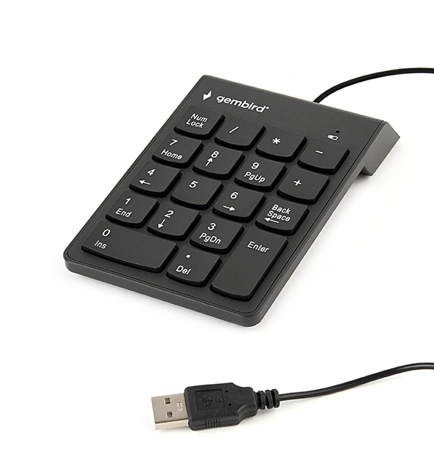 Clavier numérique filaire noir avec connecteur USB.