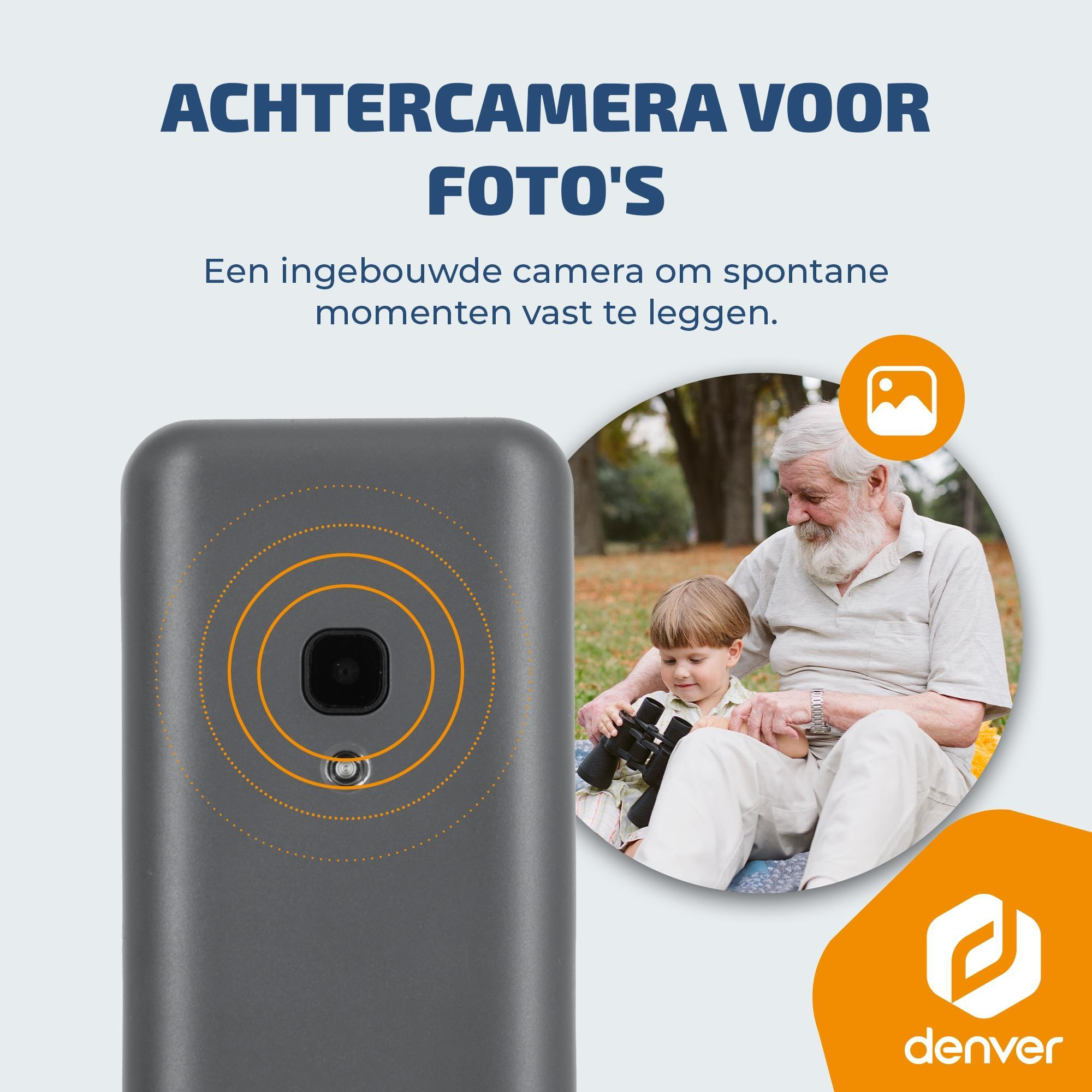Un appareil gris avec module caméra et image d'un grand-père avec enfant.