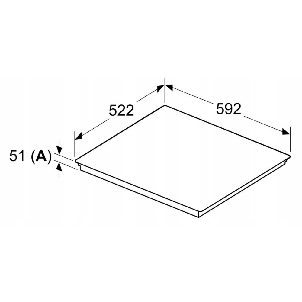 Disegno tecnico con dimensioni: 522x592 mm, altezza 51 mm.