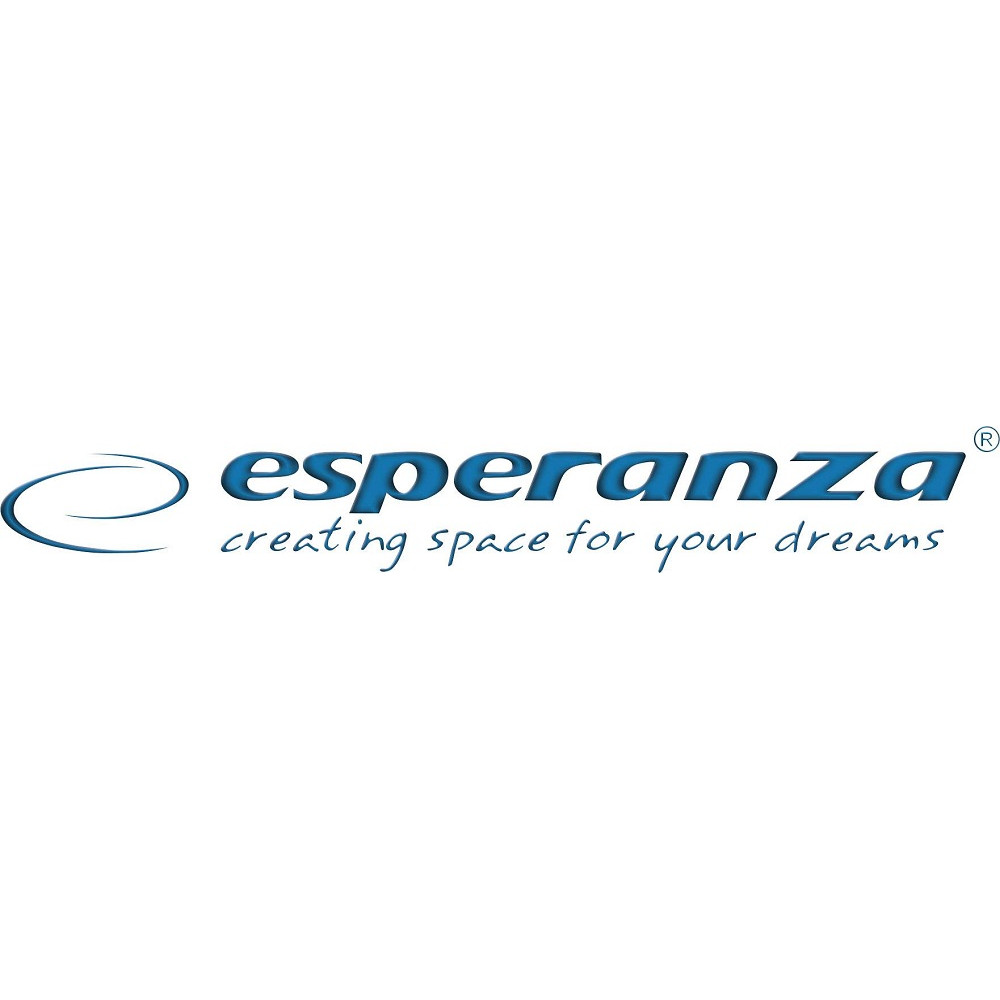 Logo Esperanza: zakrzywione E, potem Esperanza, potem tekst poniżej.