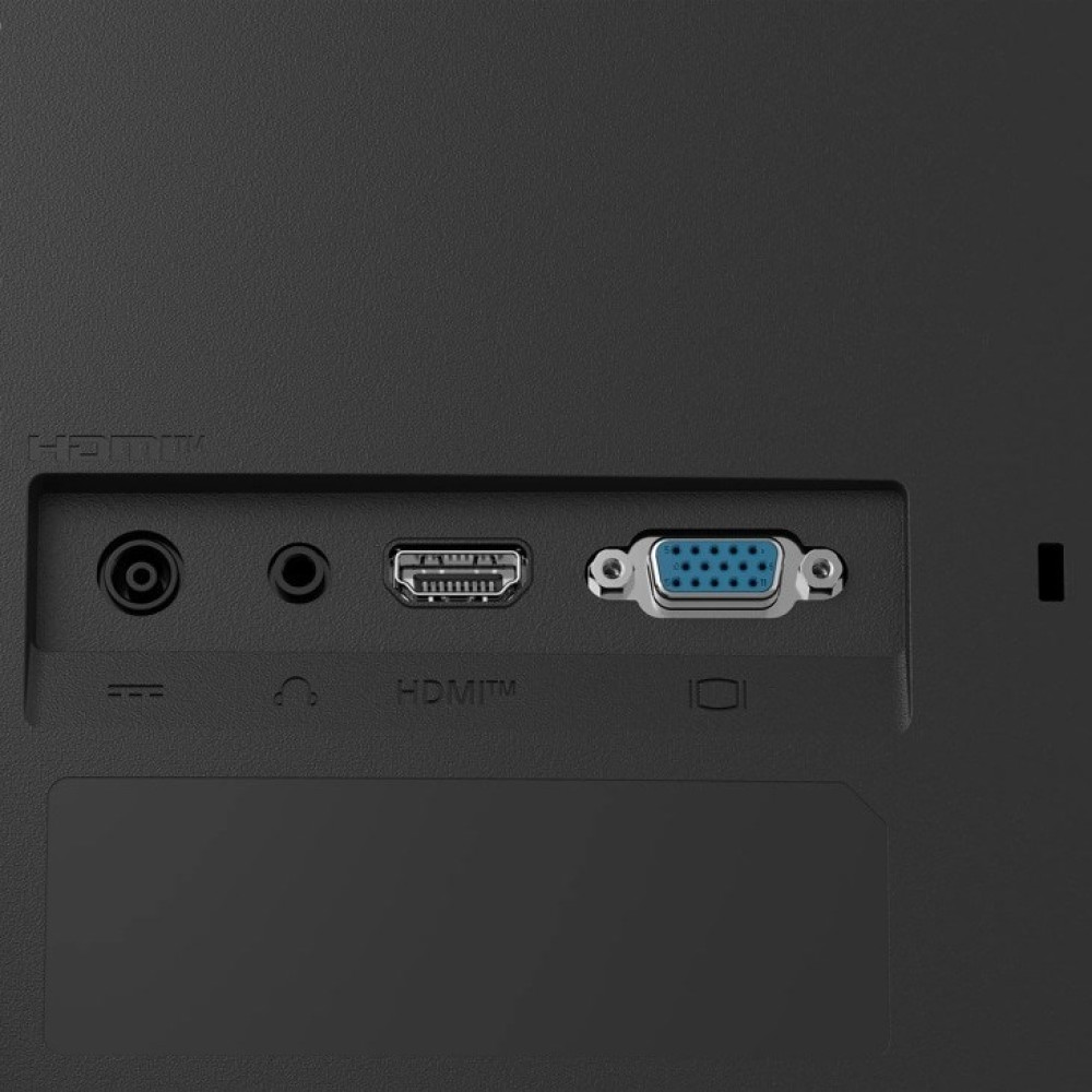 Panel przyłączy z portami HDMI, VGA i audio na czarnej obudowie.