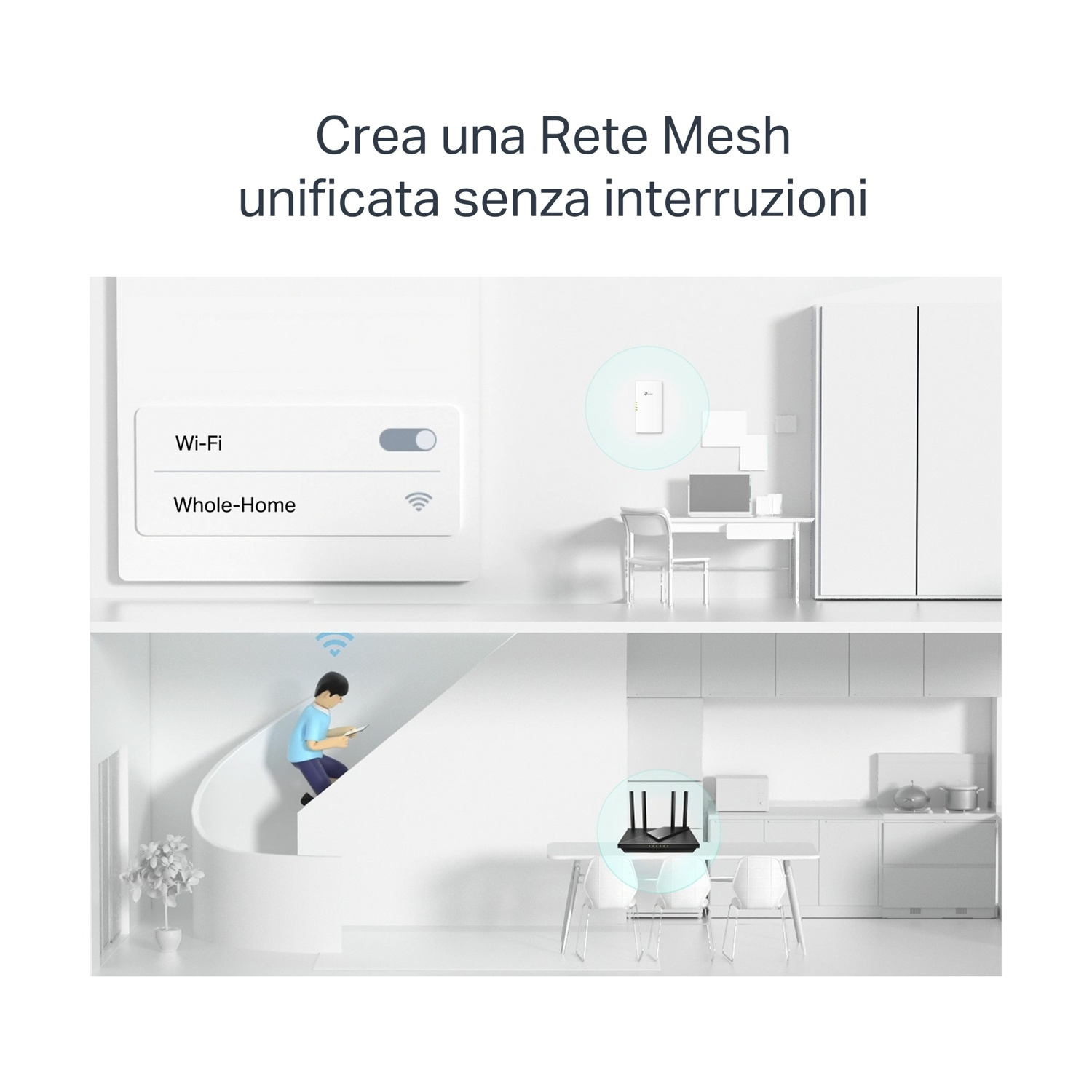 Ein Mesh-System mit zwei Einheiten, die ein WLAN-Signal senden.
