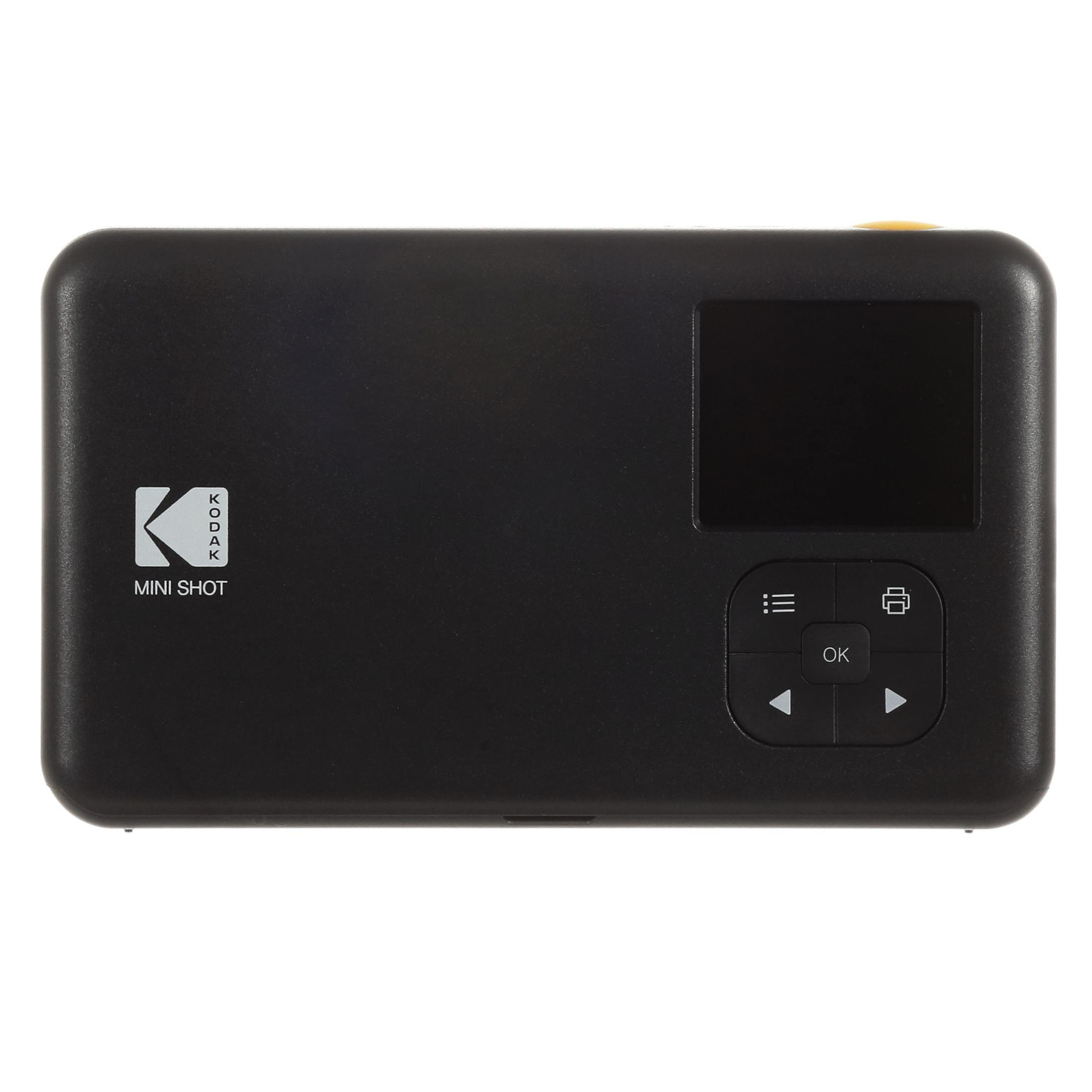 Fotocamera istantanea Kodak Mini Shot nera con schermo e pulsanti.