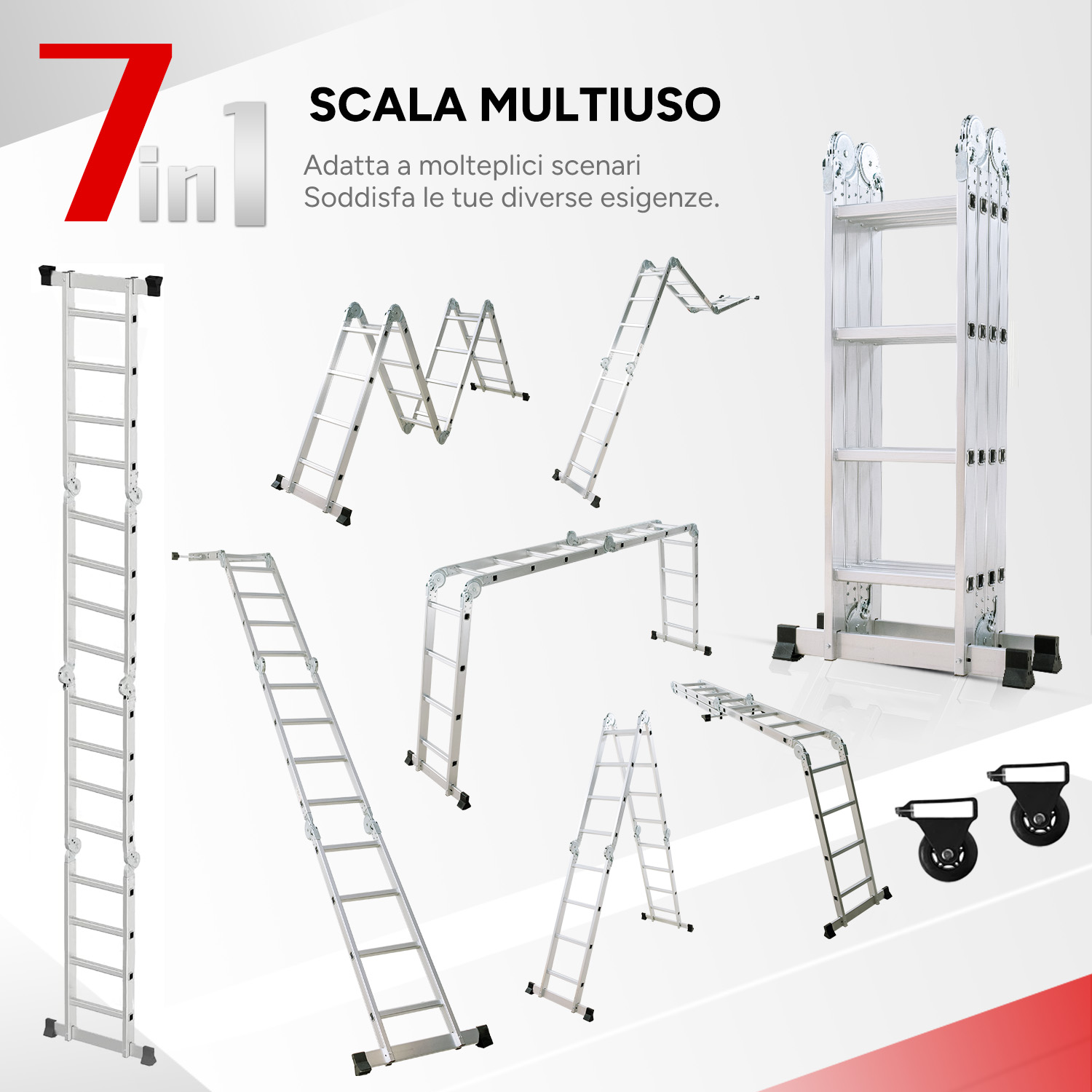 Diverse scale in alluminio in varie configurazioni.