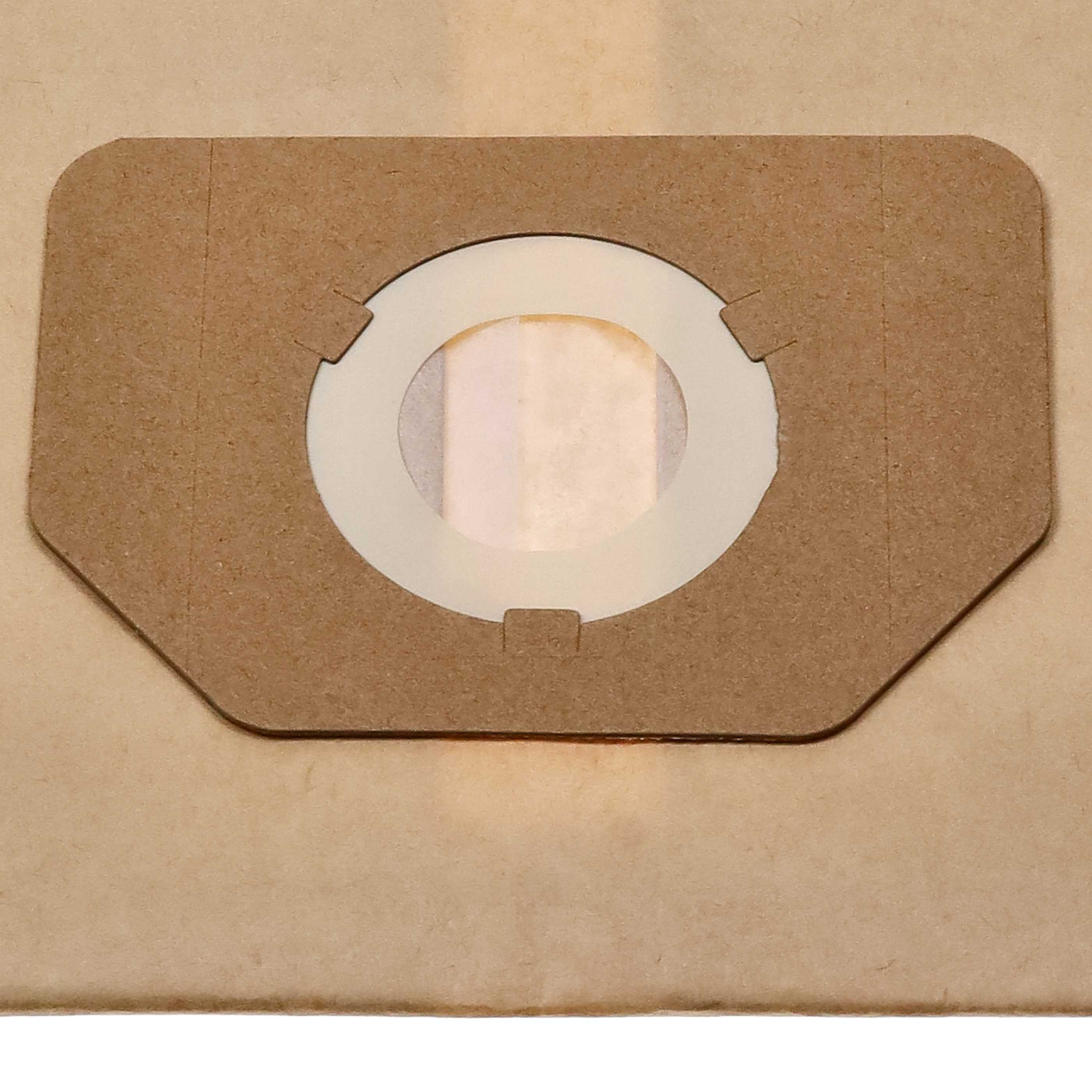 Ein brauner Papierstaubsaugerbeutel mit einem runden Ausschnitt.