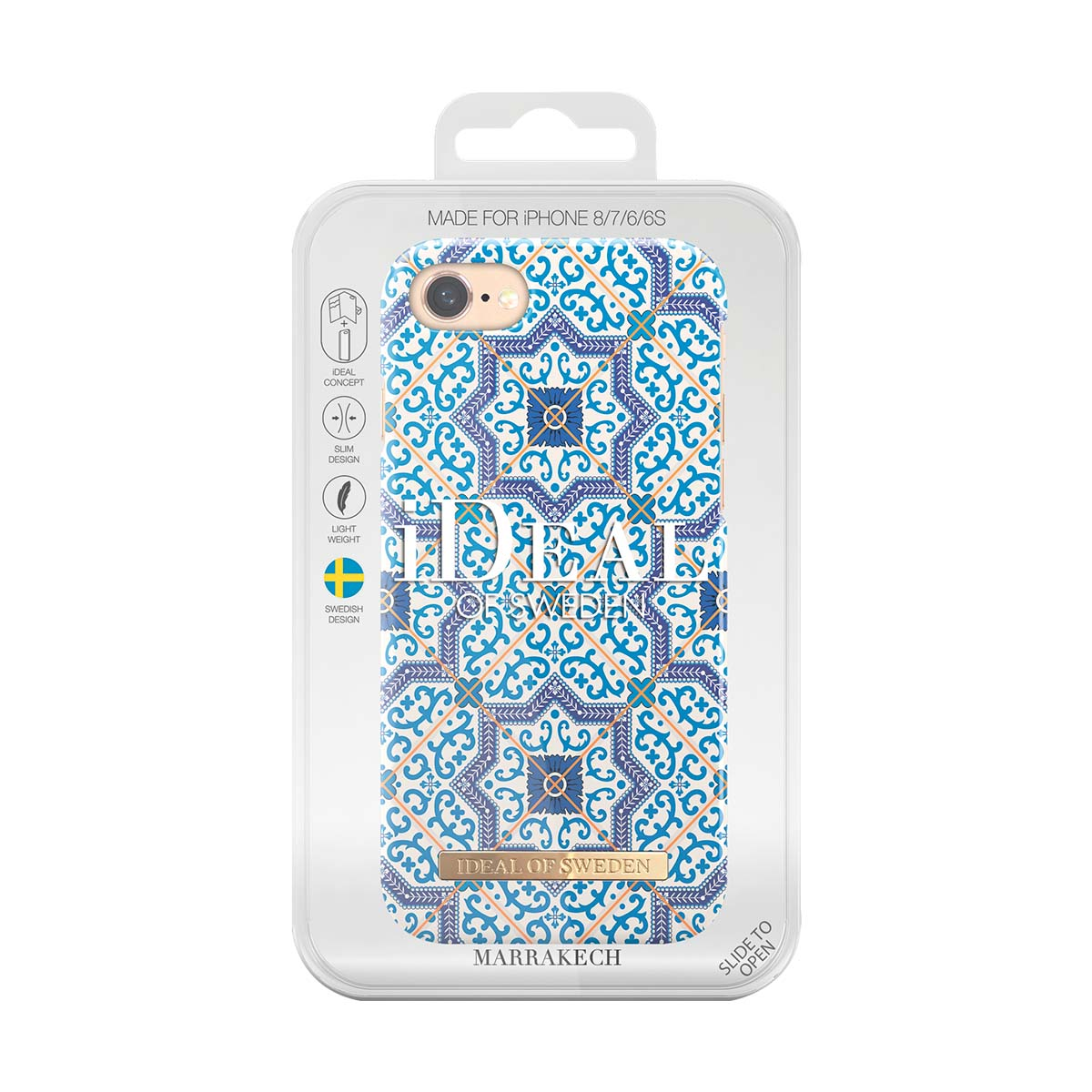 Custodia iPhone con motivo blu e oro, per iPhone 8/7/6/6S.
