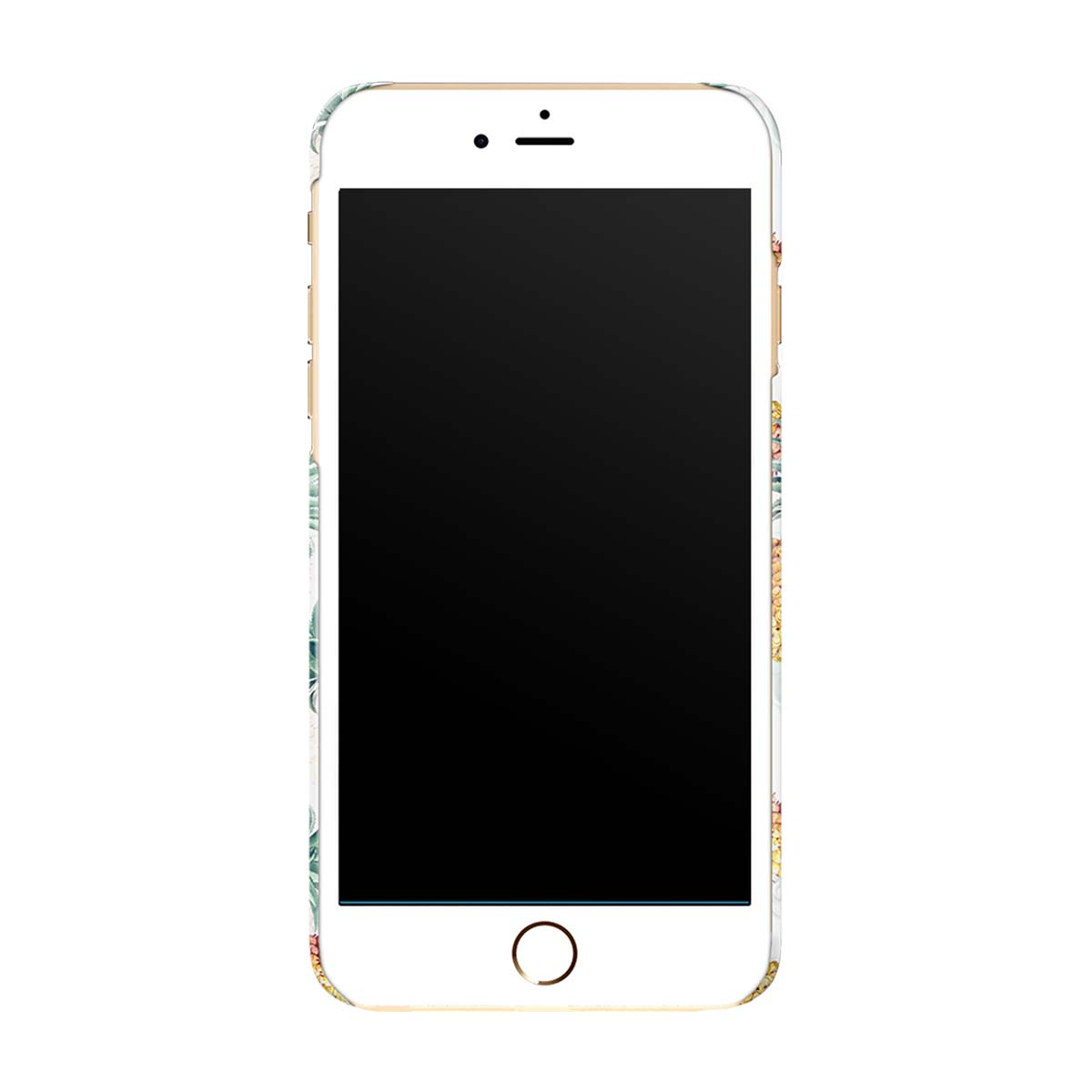 Uno smartphone con motivo floreale e schermo nero.