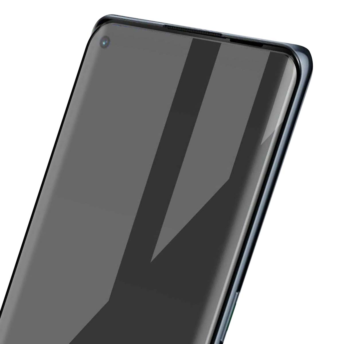 Uno smartphone con schermo scuro e una singola fotocamera frontale in alto a sinistra.
