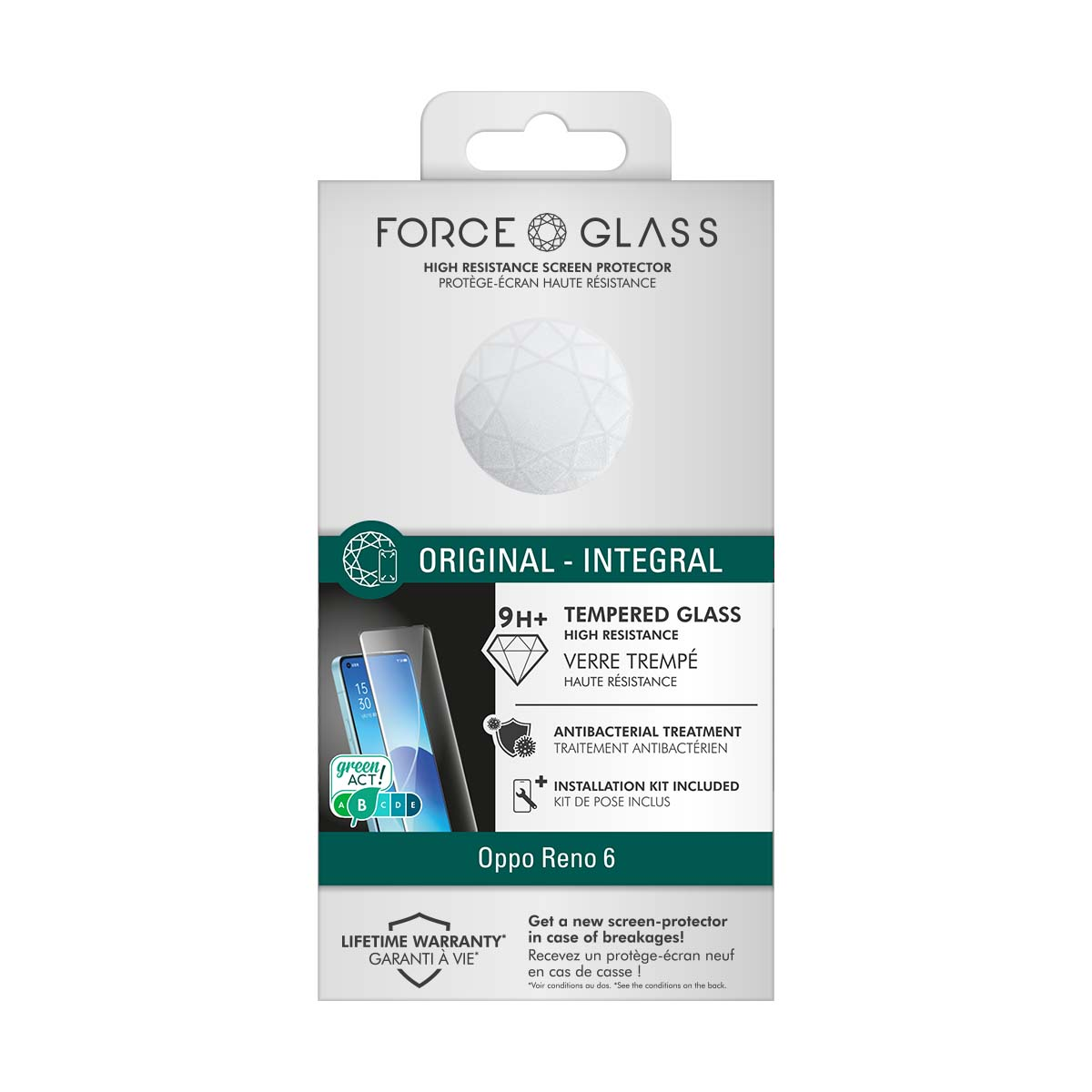Confezione per proteggi schermo "Force Glass" per Oppo Reno 6.