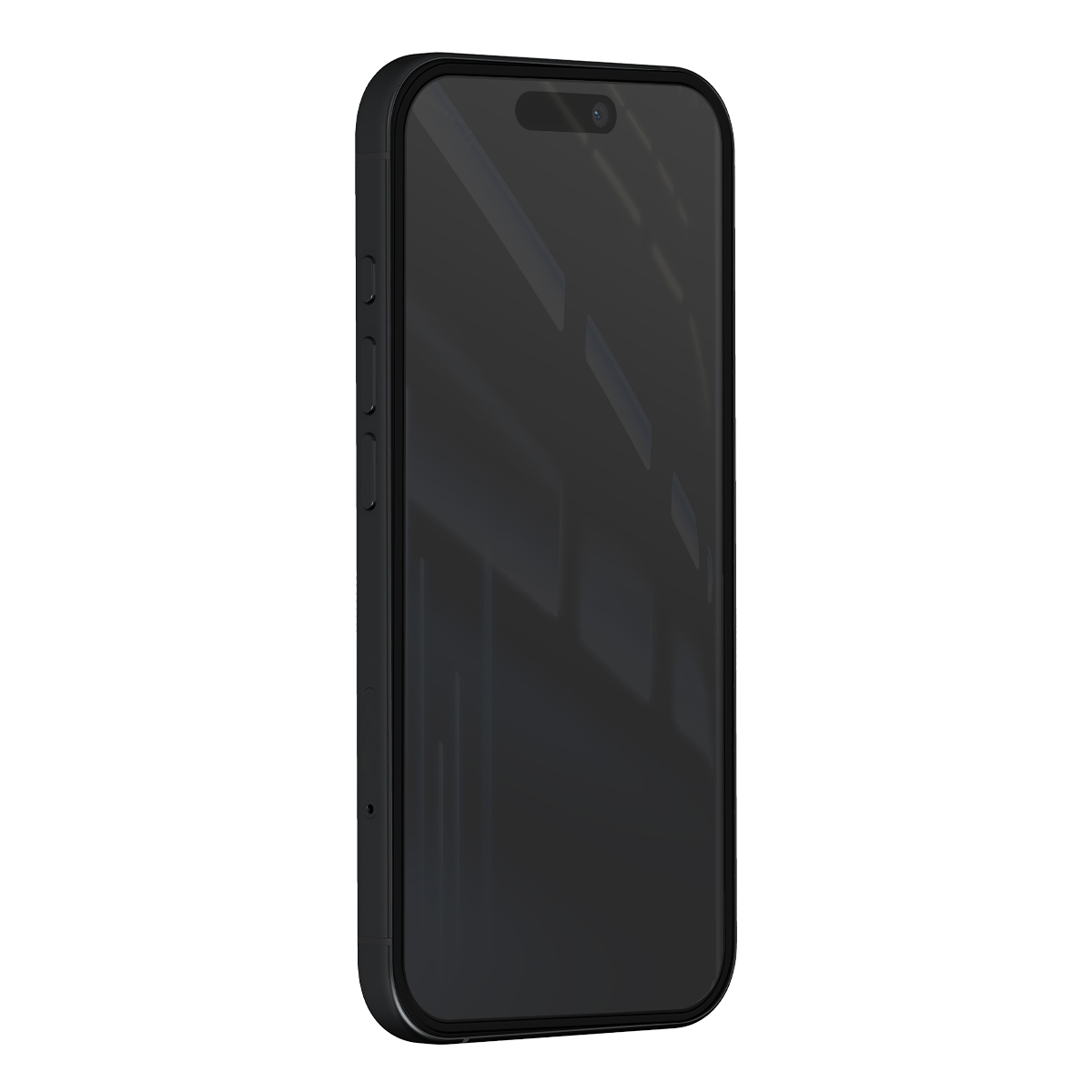 Een zwarte smartphone met afgeronde hoeken, zijknoppen en een camera.