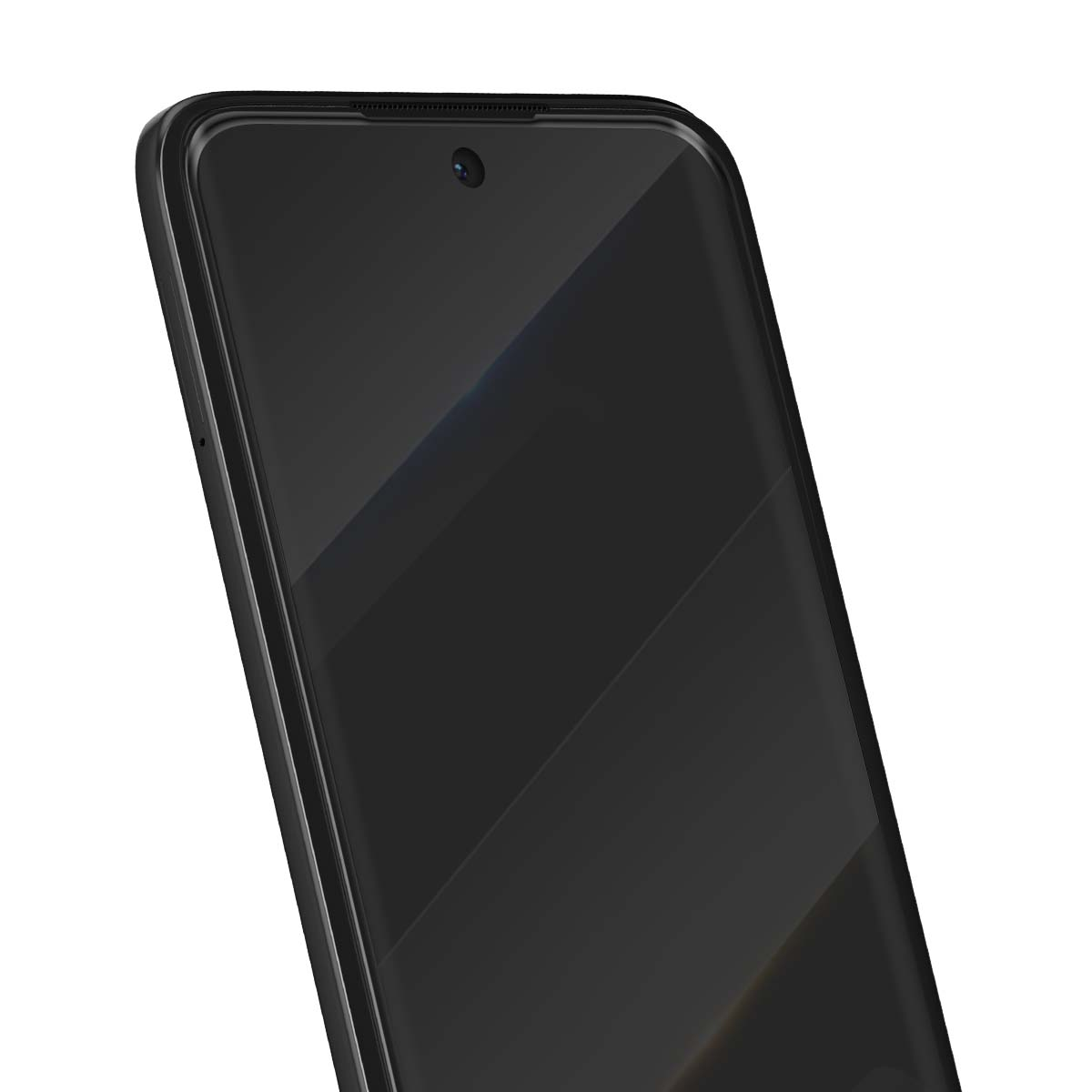 Gros plan d'un smartphone noir avec une caméra centrée en haut.