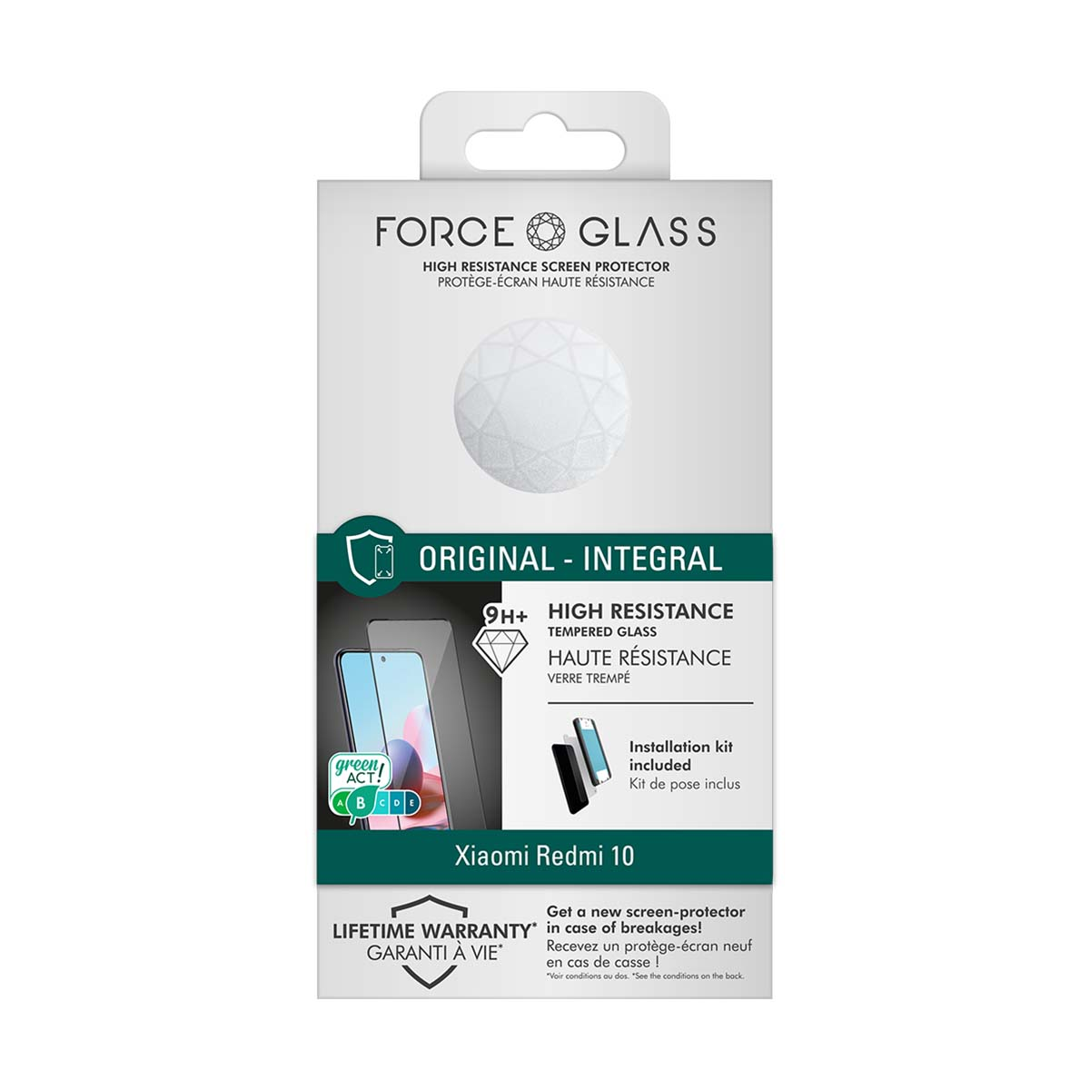 Emballage d'un protecteur d'écran Force Glass pour Xiaomi Redmi 10.