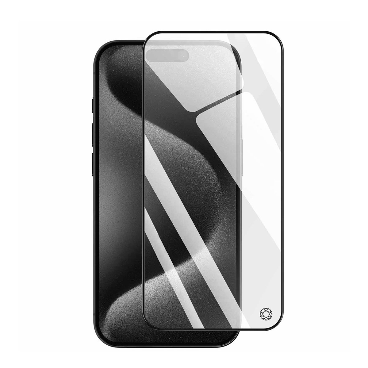 Uno smartphone nero con una protezione schermo trasparente sopra.