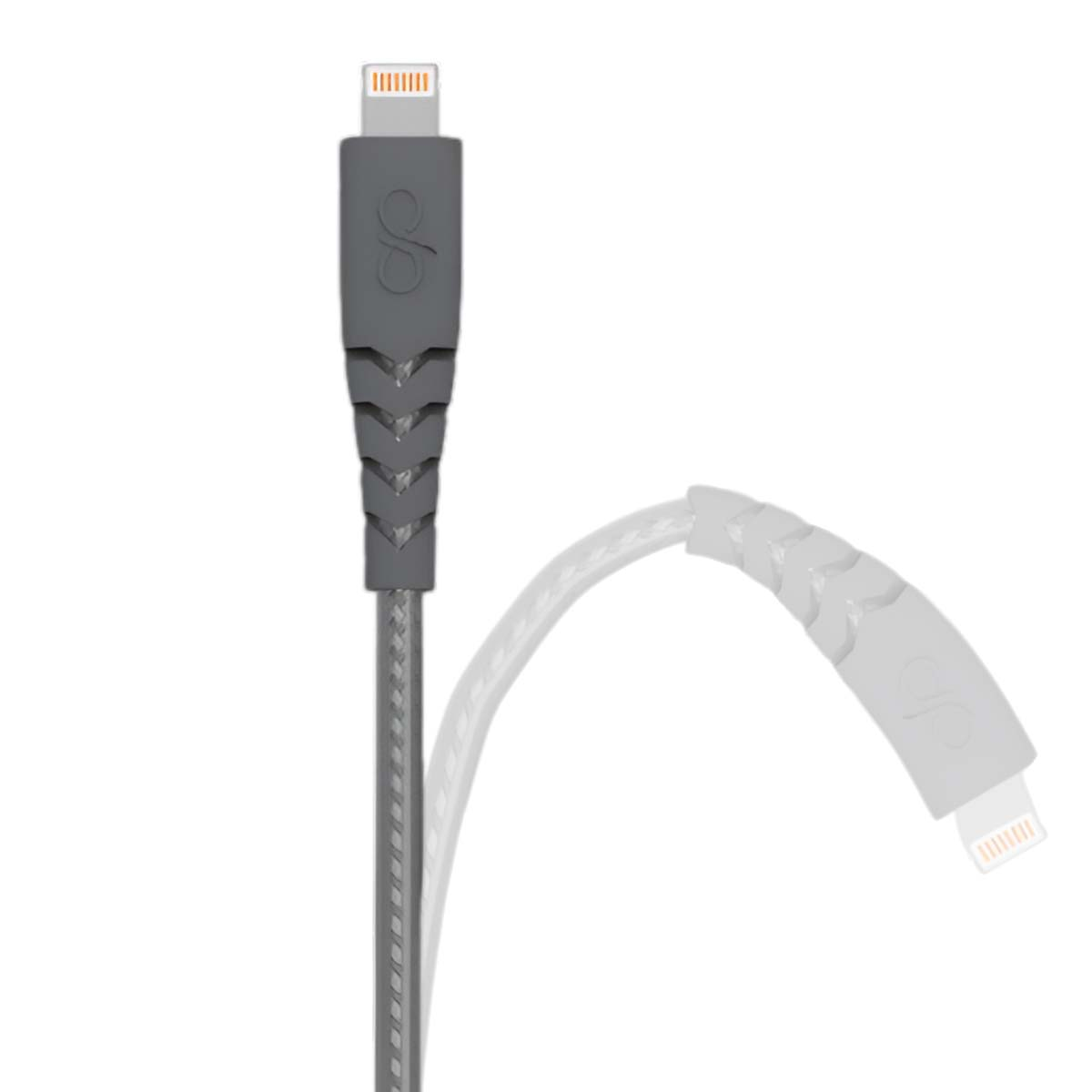 Graues Ladekabel mit Lightning-Anschluss und geflochtenem Kabeldesign.