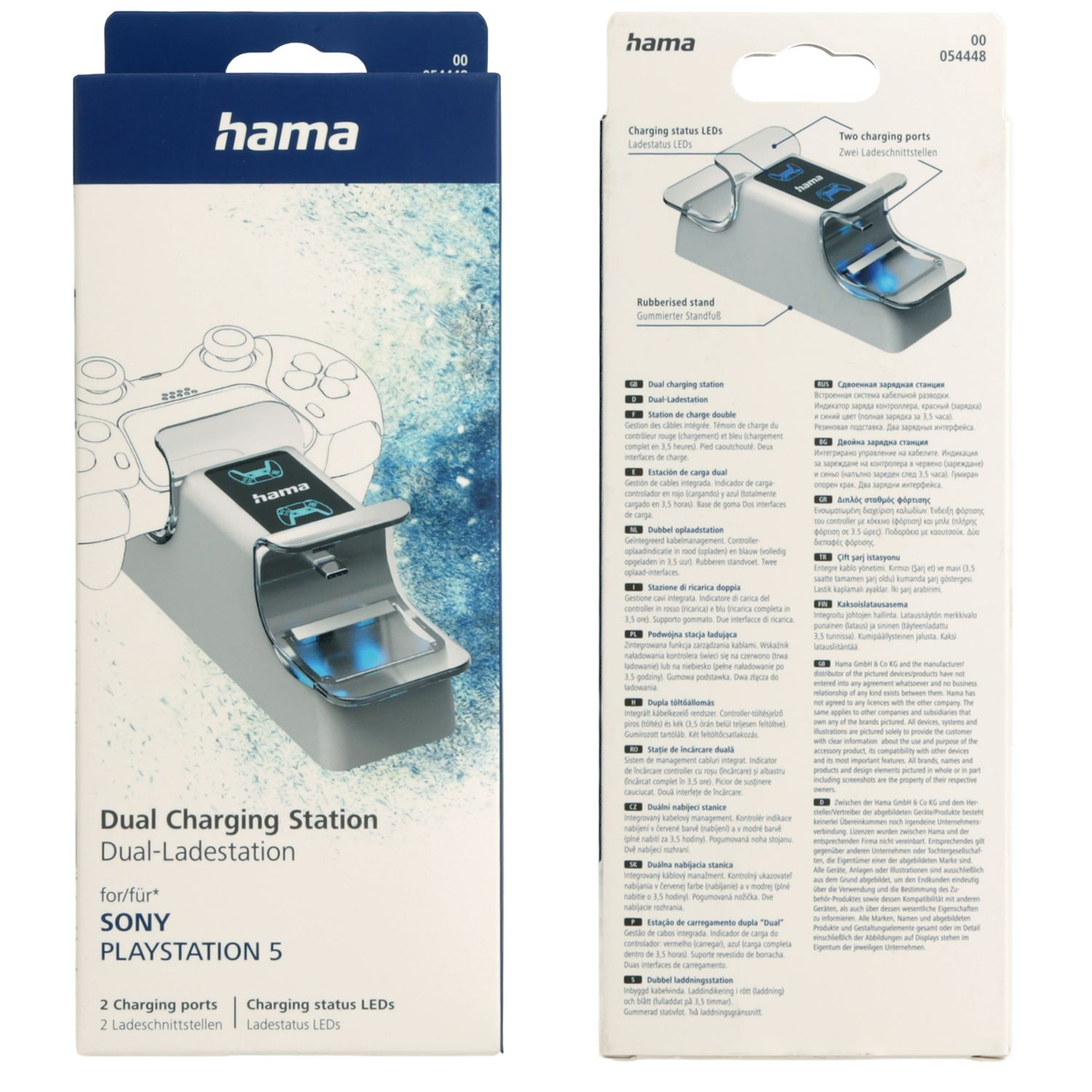 Podwójna stacja ładująca Hama do PS5, ze wskaźnikami i dwoma portami.