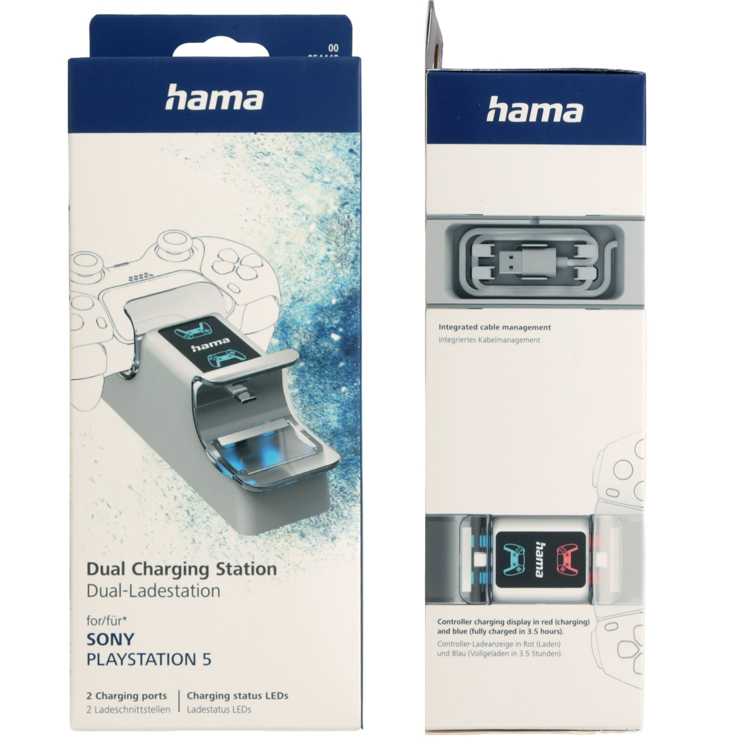 Podwójna Stacja Ładowania Hama do PS5. Wskaźniki czerwony/niebieski.