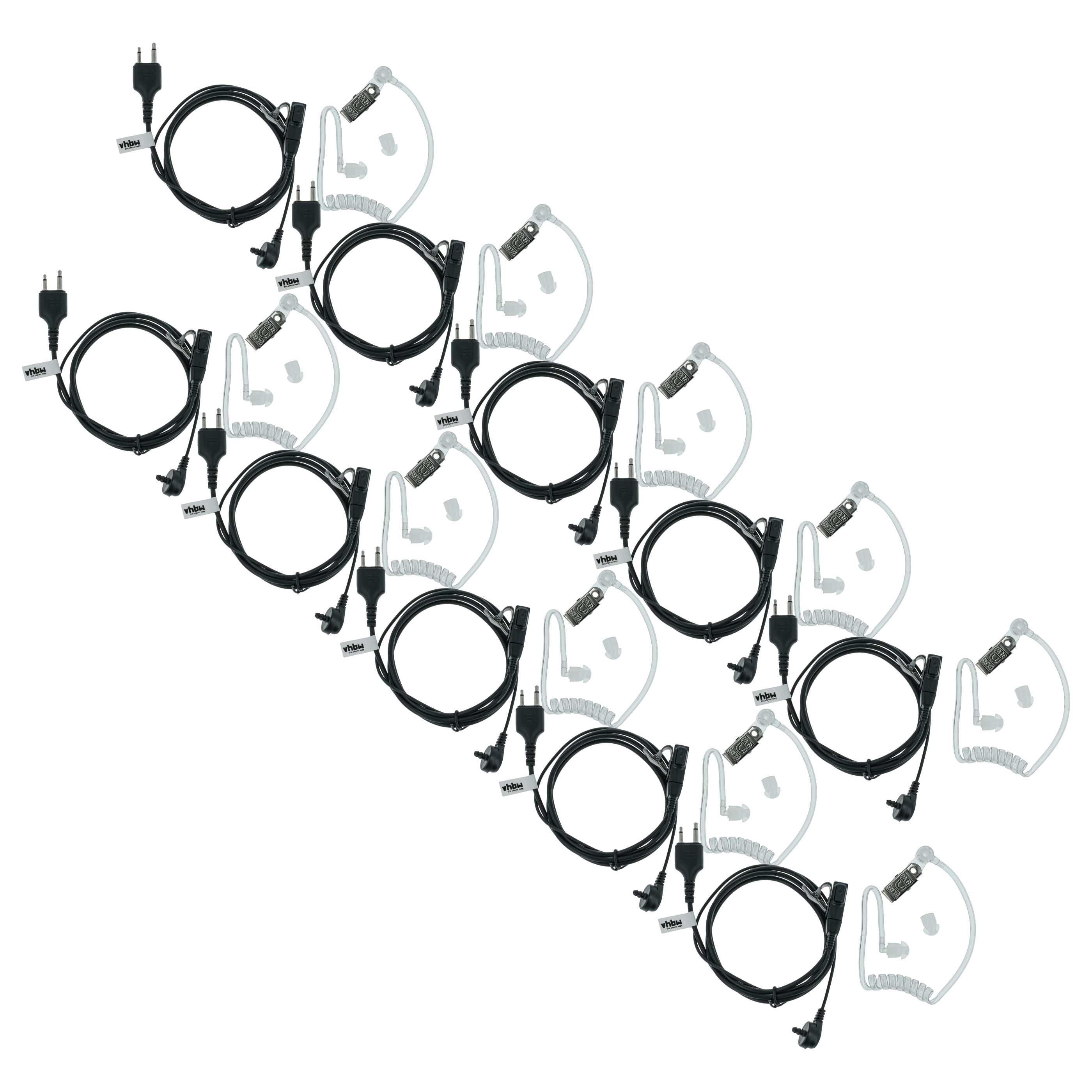 Mehrere schwarze Headsets mit transparenten Schläuchen und Ohrstöpseln.