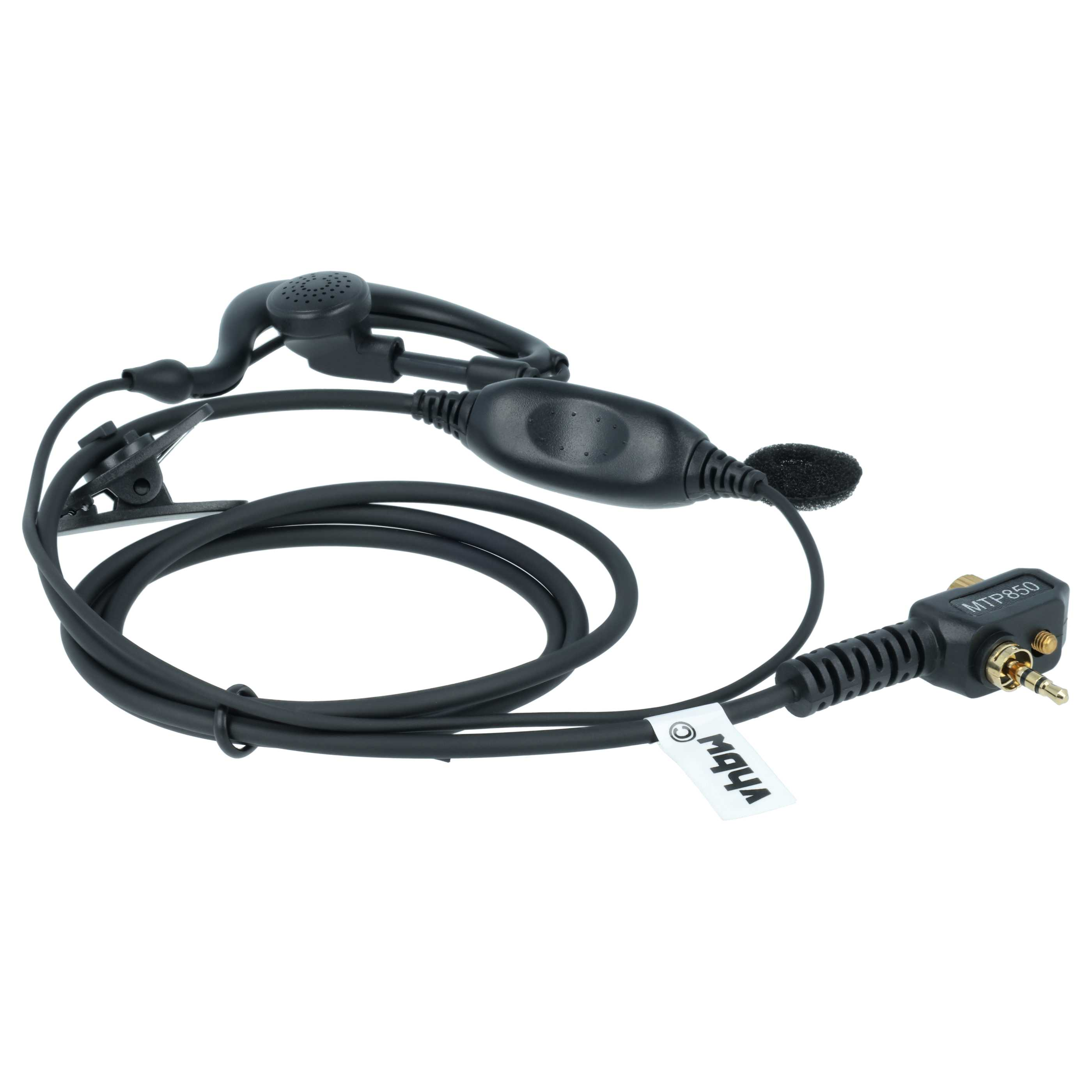 Schwarzes Headset mit Ohrbügel, Mikrofon und Klinkenstecker.