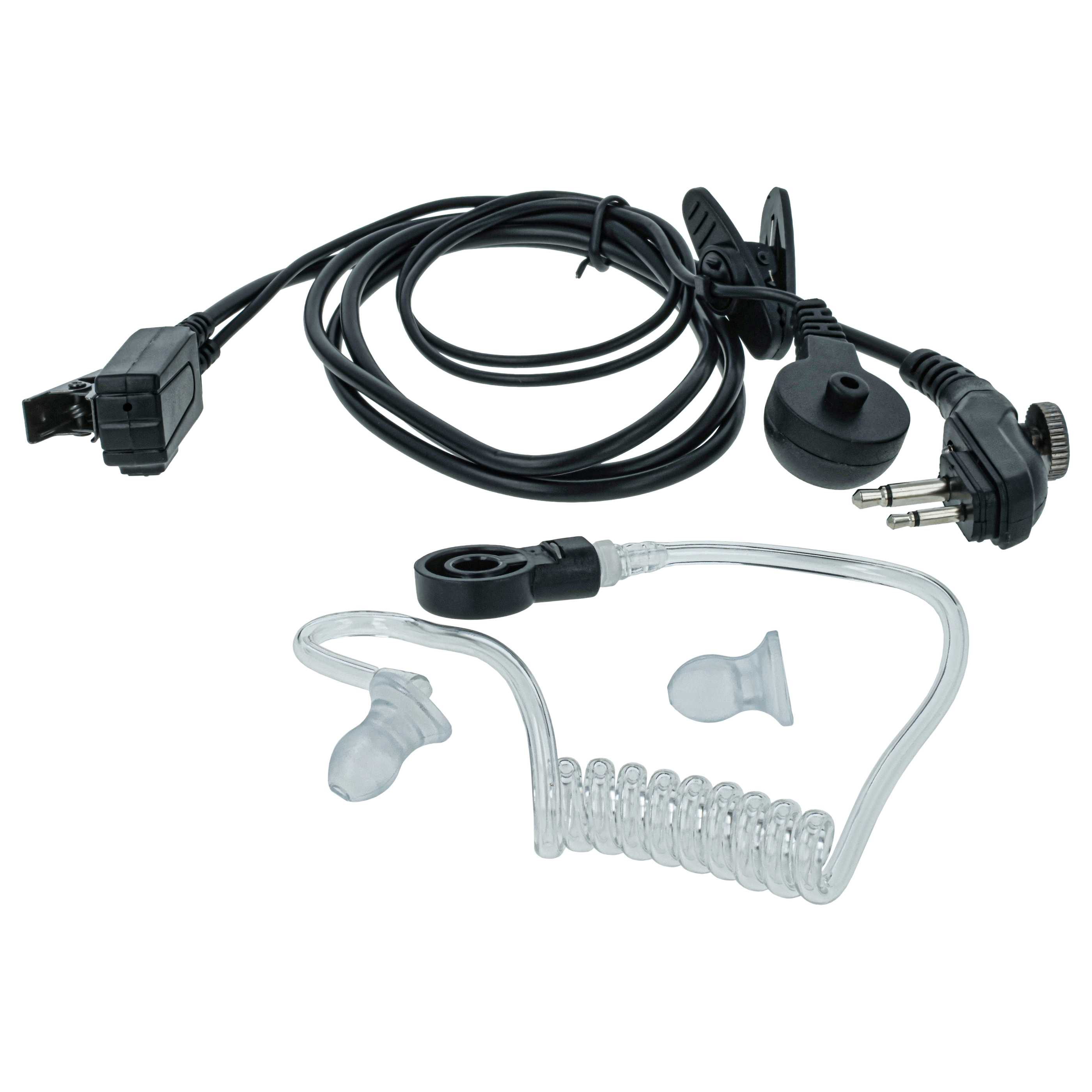 Ein schwarzes Headset mit transparentem Schlauch und Ohrstöpseln.