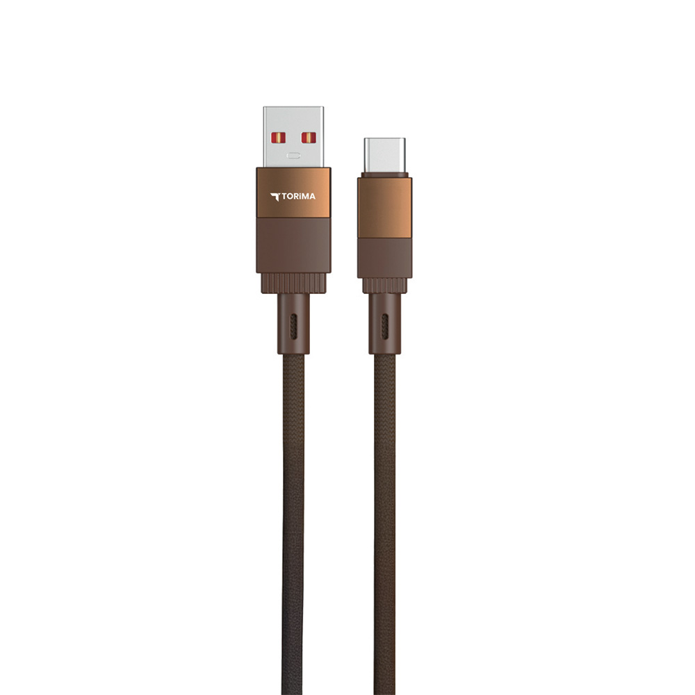 TORIMA logolu kahverengi USB-A - USB-C kablosu.
