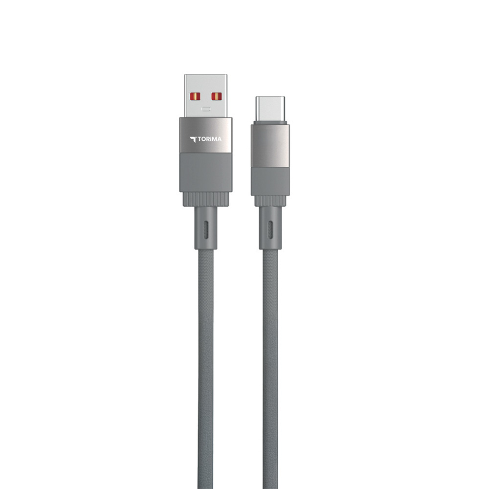 TORIMA logolu gri USB-A - USB-C kablosu.