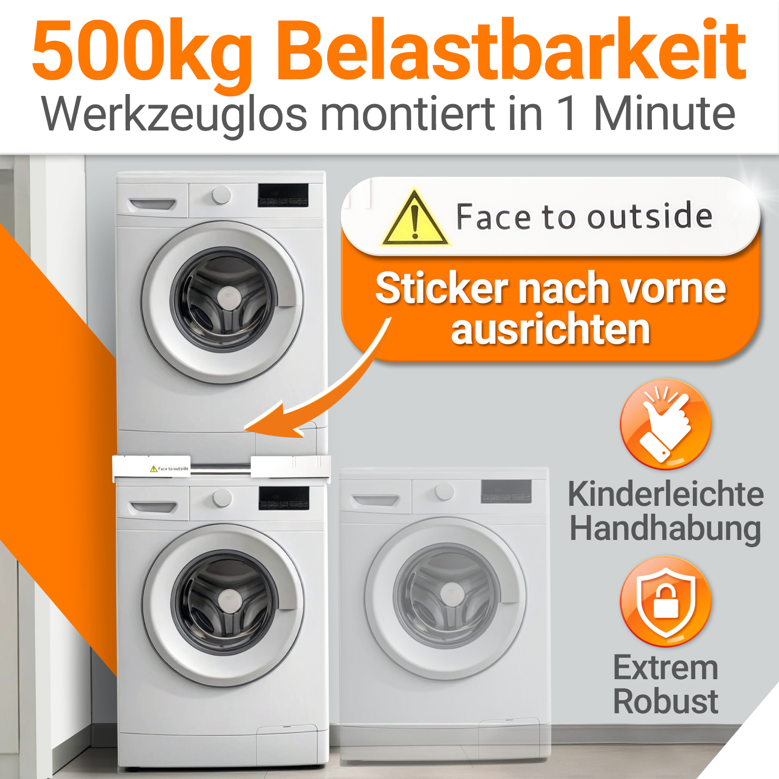 Waschmaschinenstapel mit 500kg Traglast, Montage in 1 Min. Leicht bedienbar.