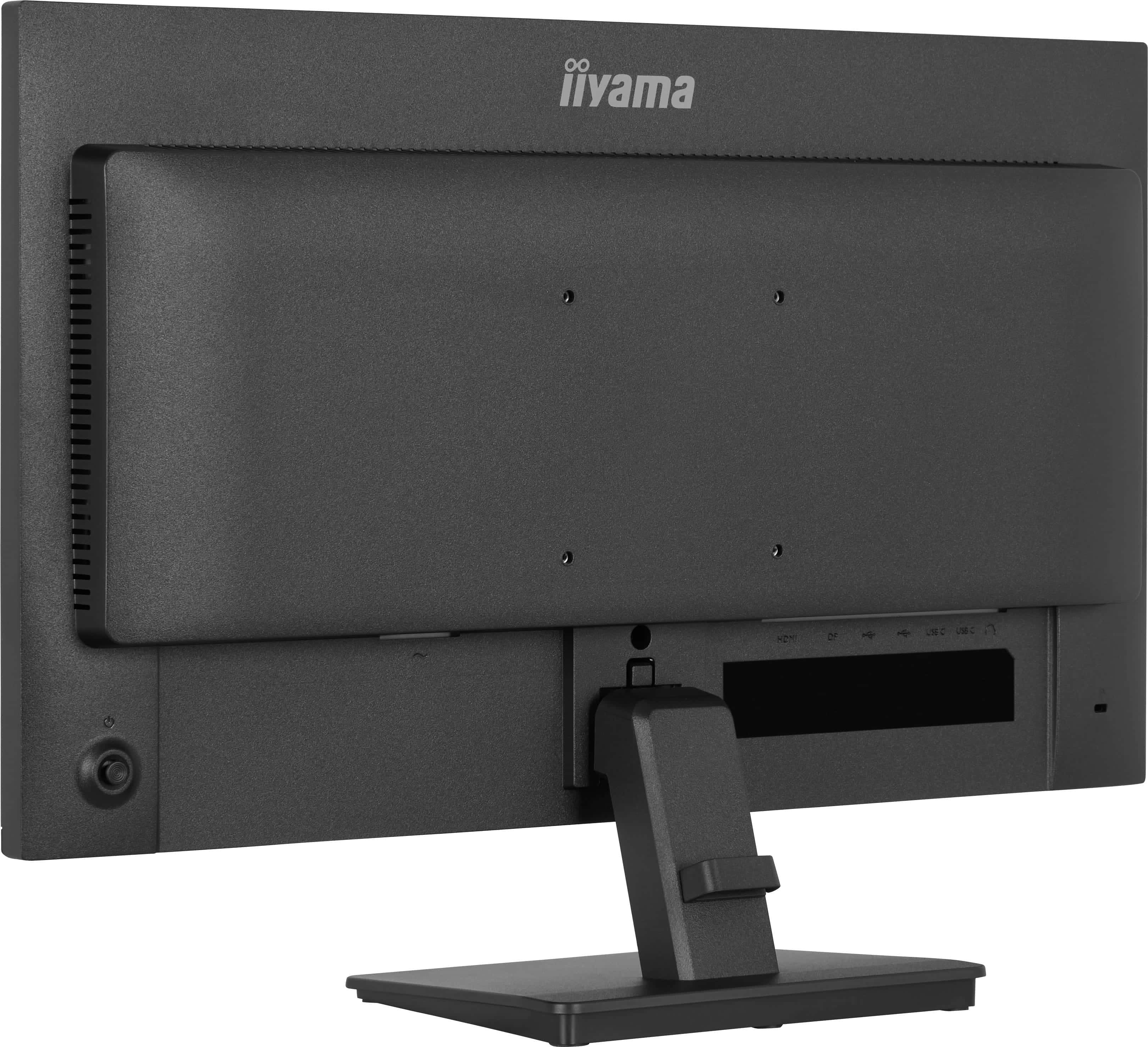 Tył czarnego monitora z portami HDMI, DP i USB-C.