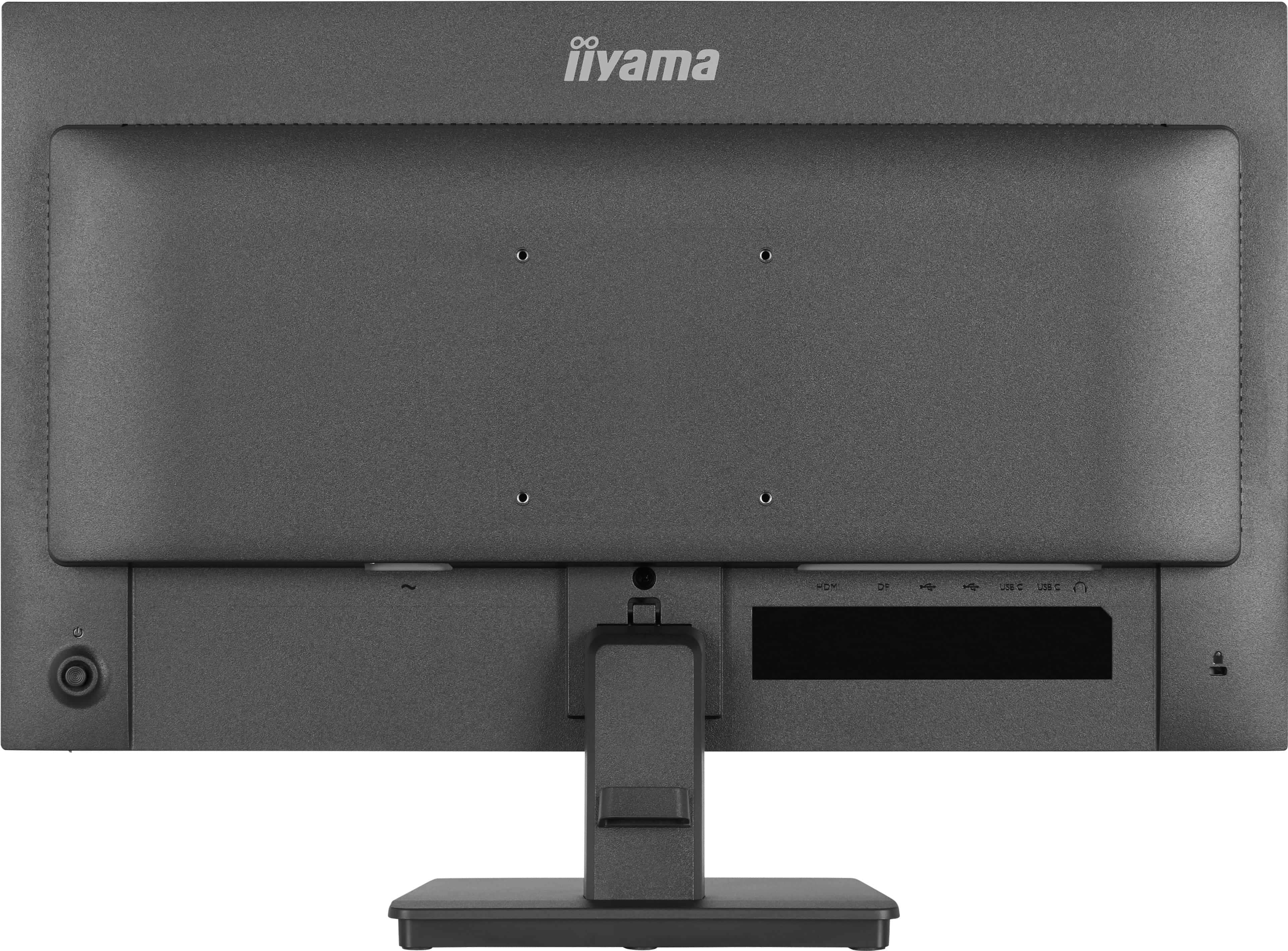 Tył czarnego monitora z portami i logo iiyama.