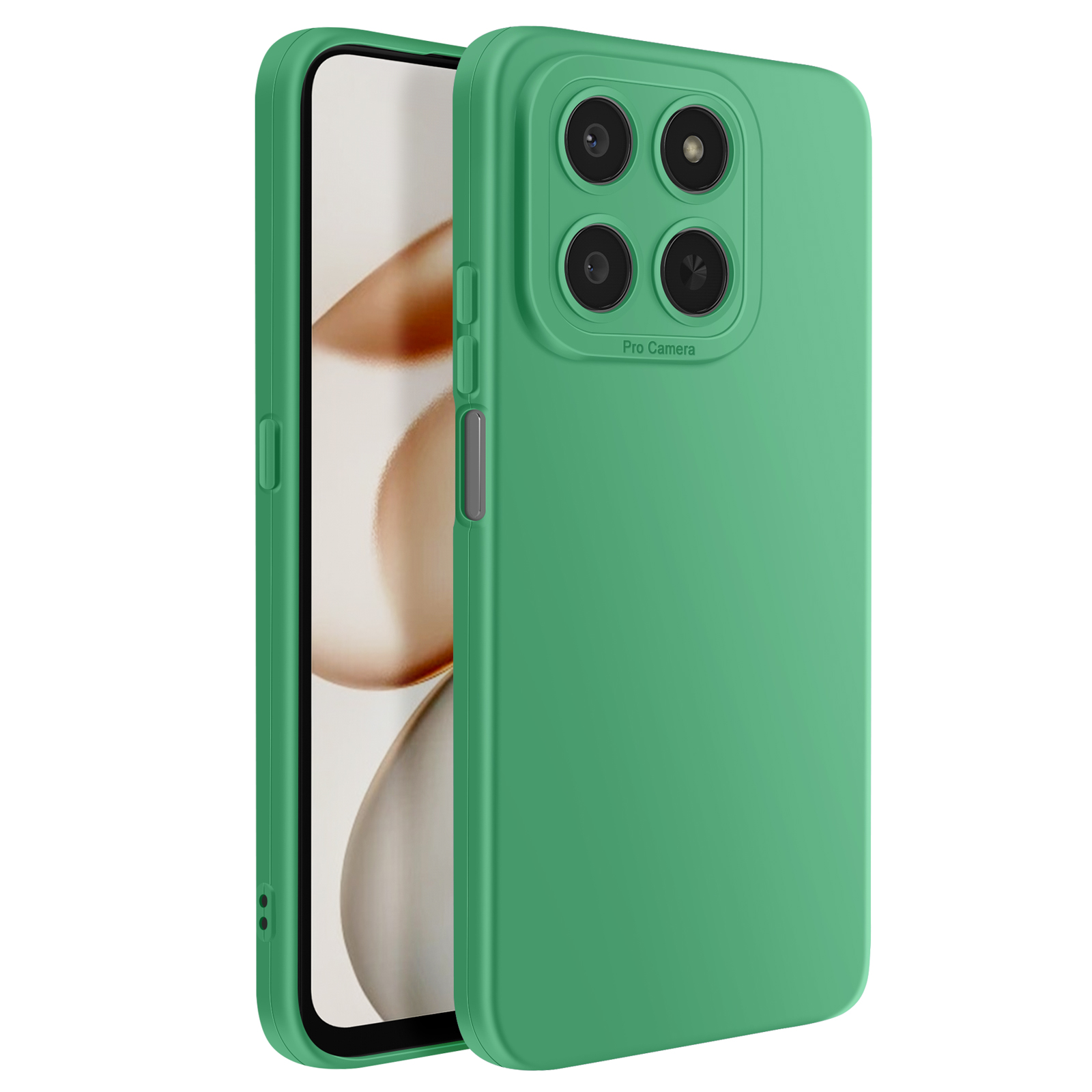 Coque de téléphone verte avec quatre caméras et texte "Pro Camera".