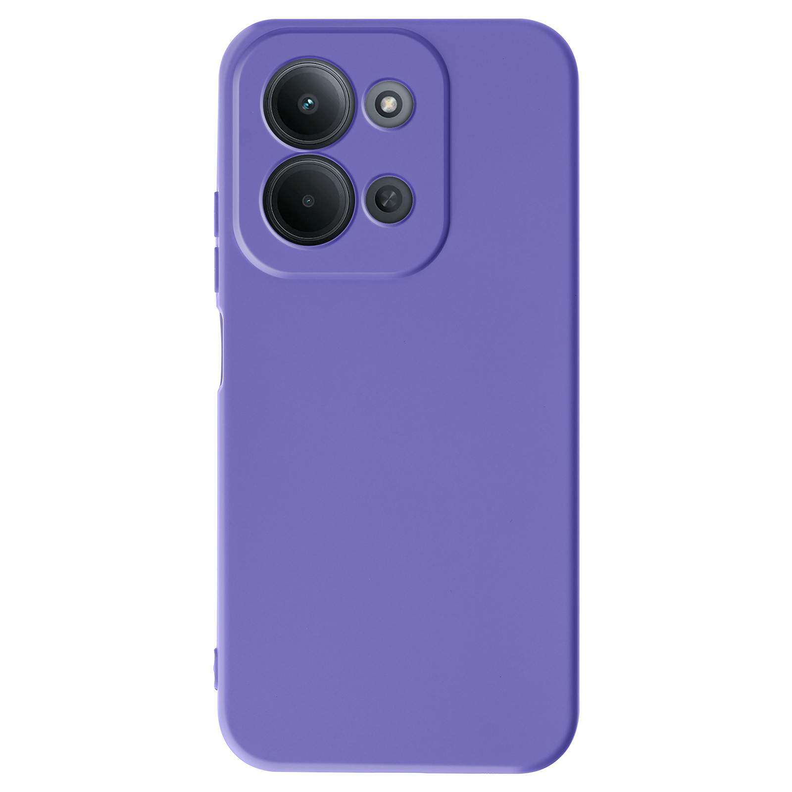 Paarse telefoonhoes met drie cameralenzen en flitser.