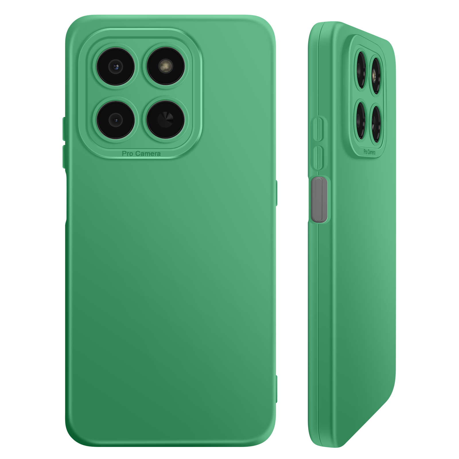 Coque de téléphone verte avec quatre caméras et inscription "Pro Camera".