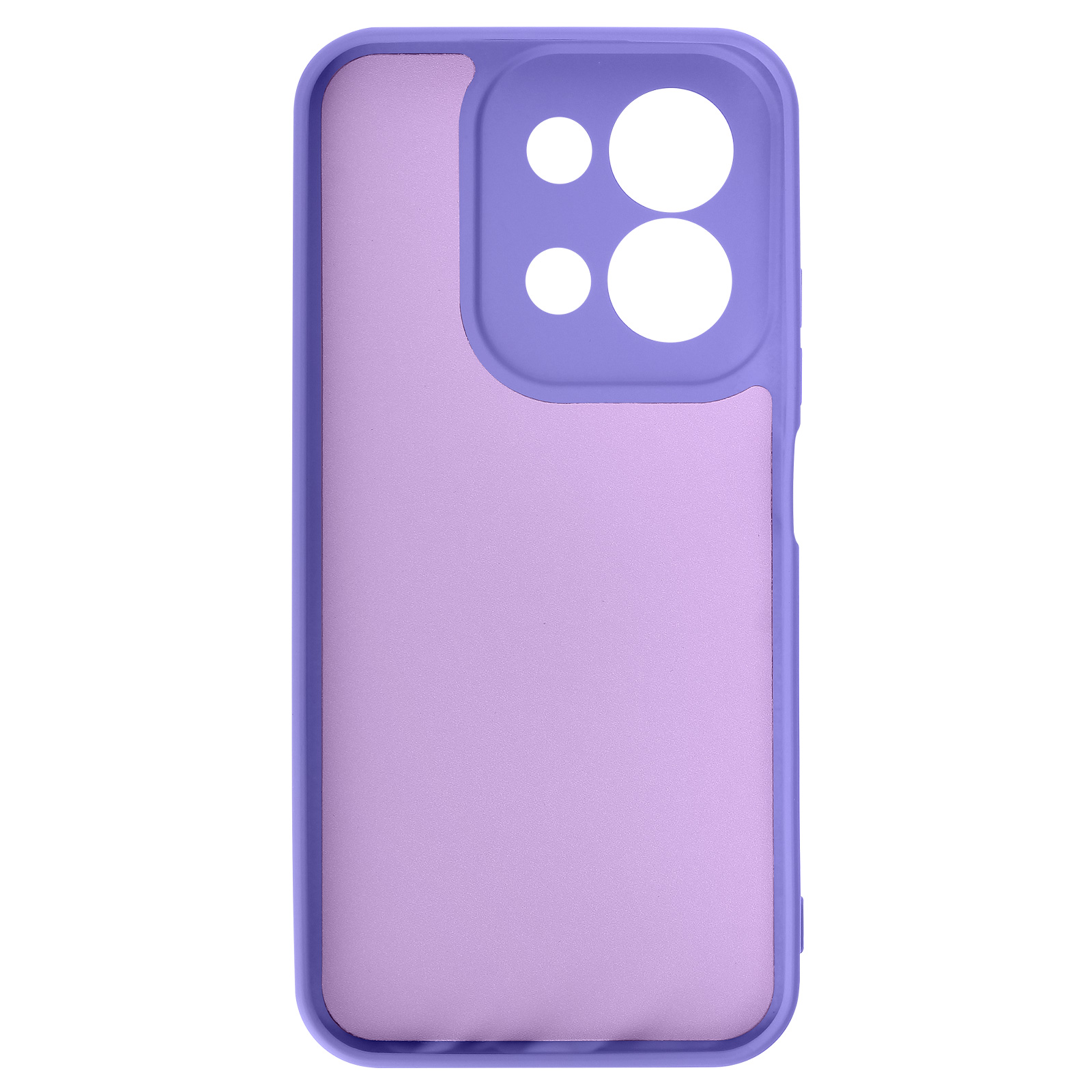Paarse telefoonhoes met uitsparingen voor cameralenzen.