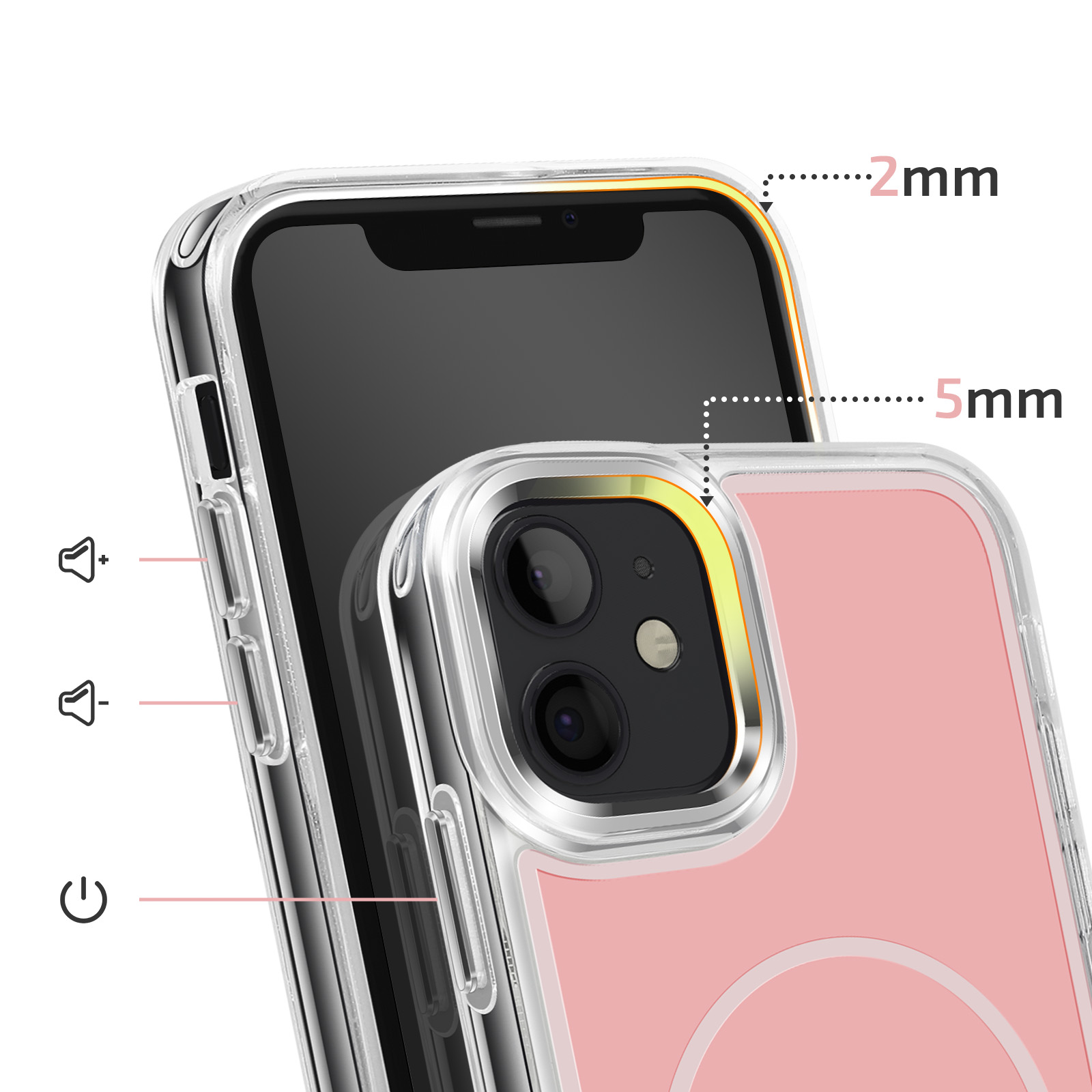 Une coque de téléphone transparente avec dos rose protège un smartphone.