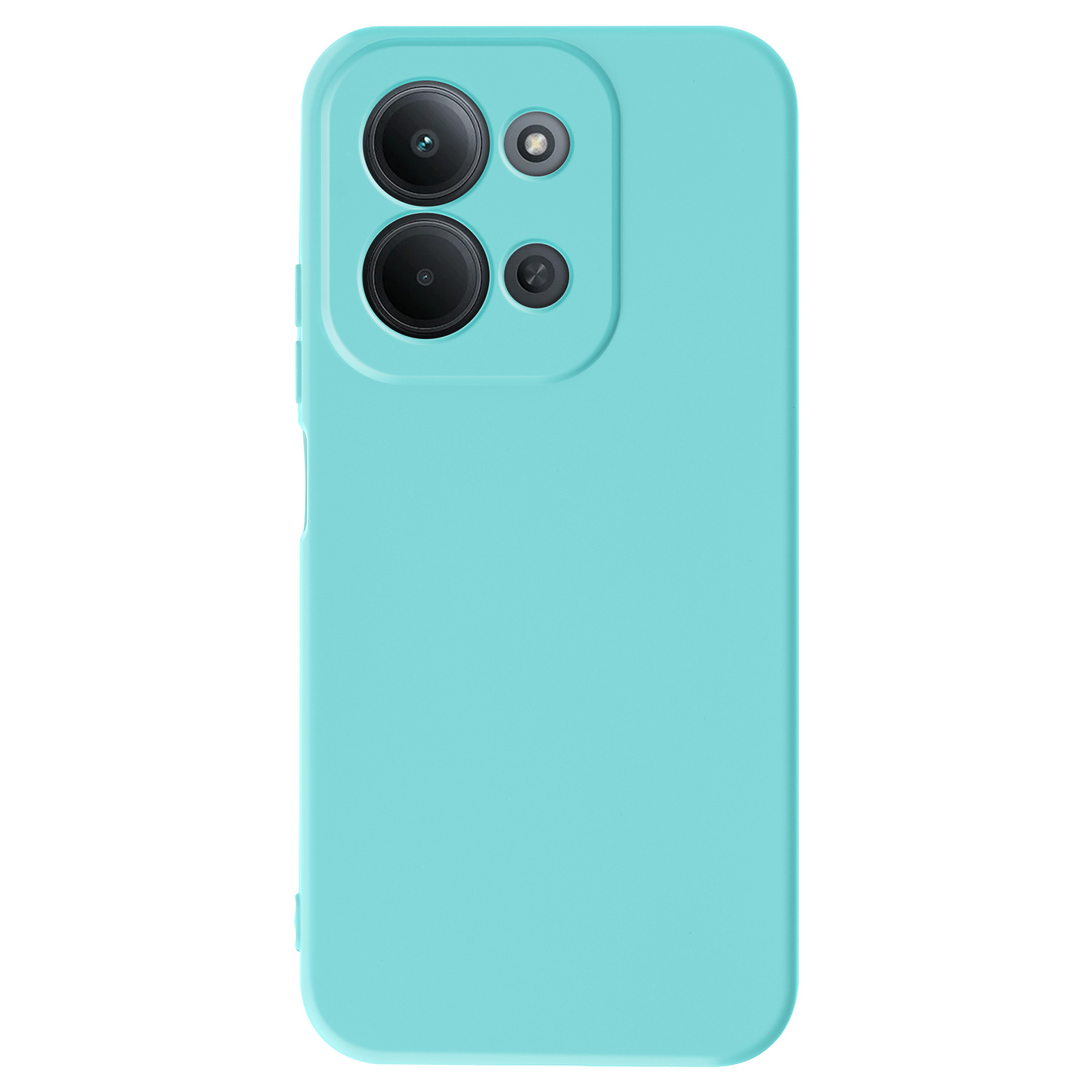 Coque de téléphone turquoise avec découpe caméra.