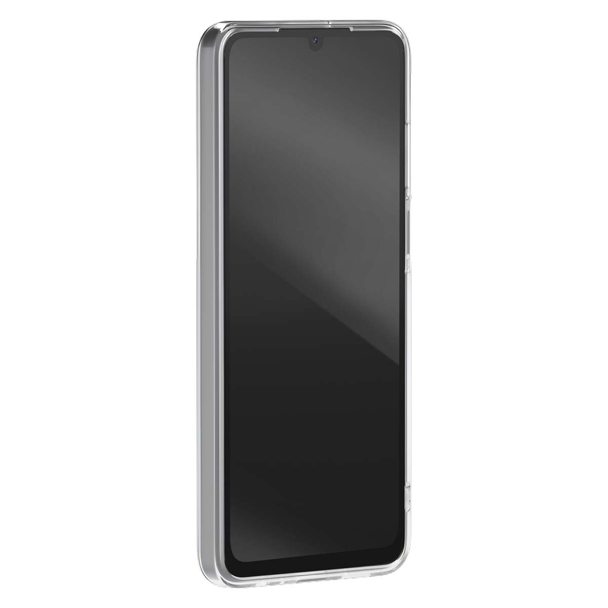 Una custodia trasparente per smartphone con schermo scuro.
